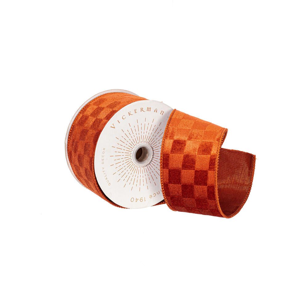 2.5”x10yd Burnish Orange Velvet Checker