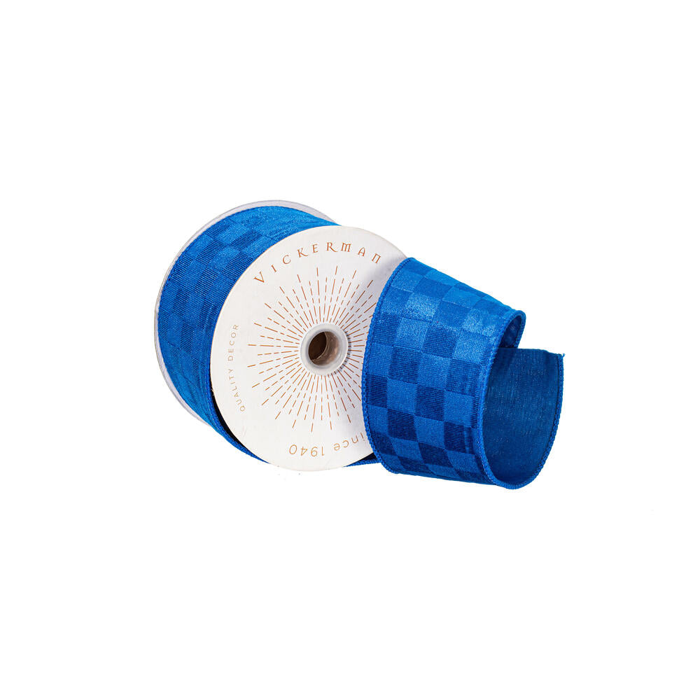 2.5”x10yd Blue Velvet Checkered Satin