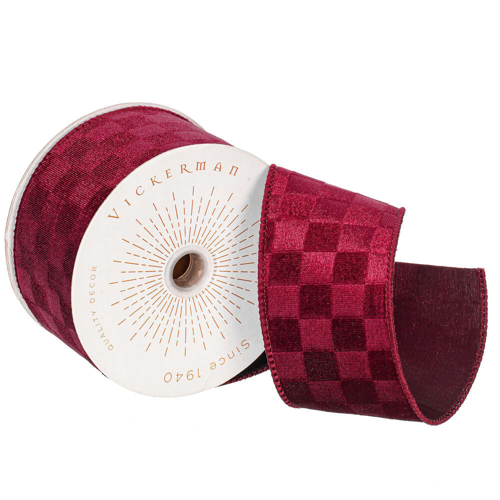 2.5”x10yd Burgundy Velvet Checkered