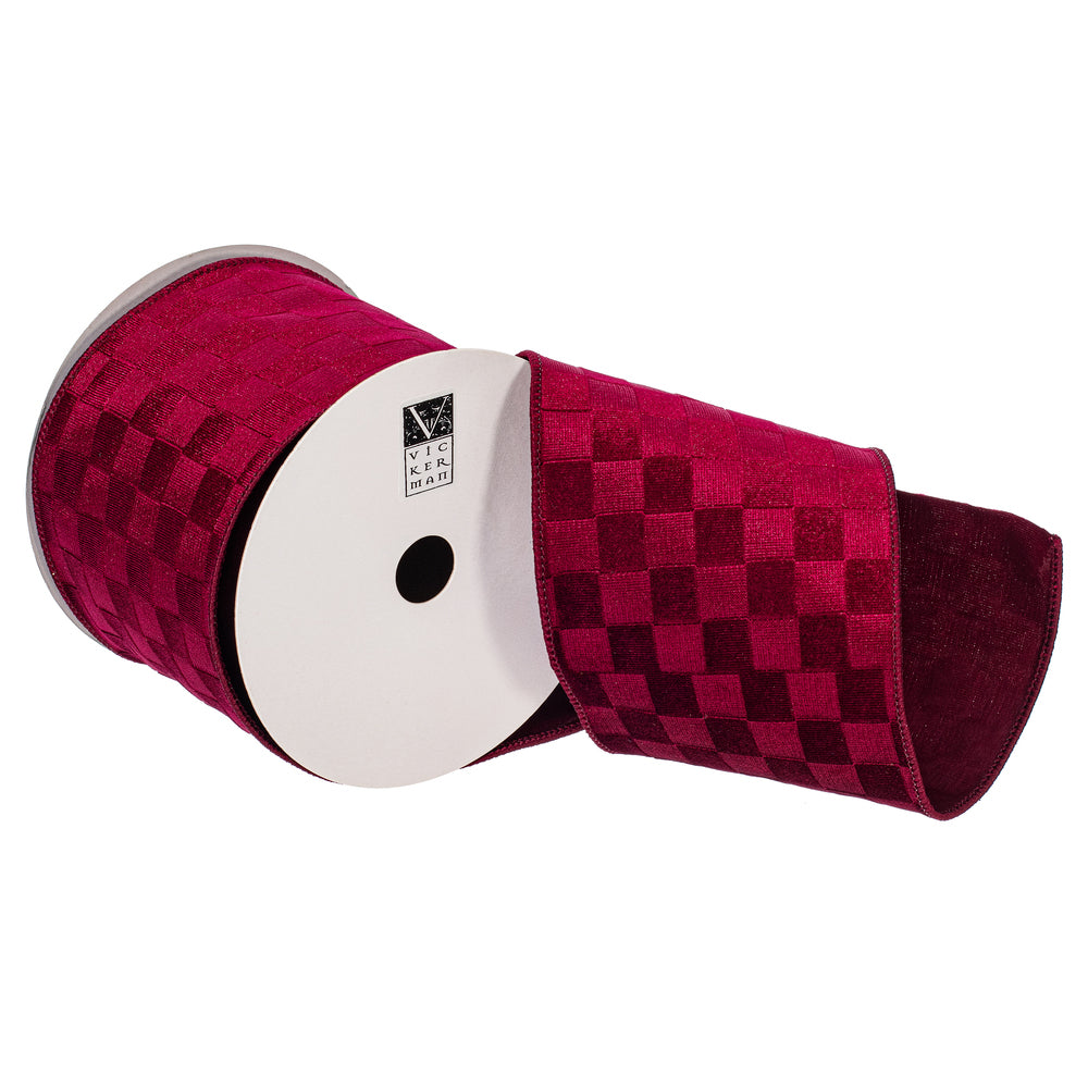 4”x10yd Burgundy Velvet Checkered Satin