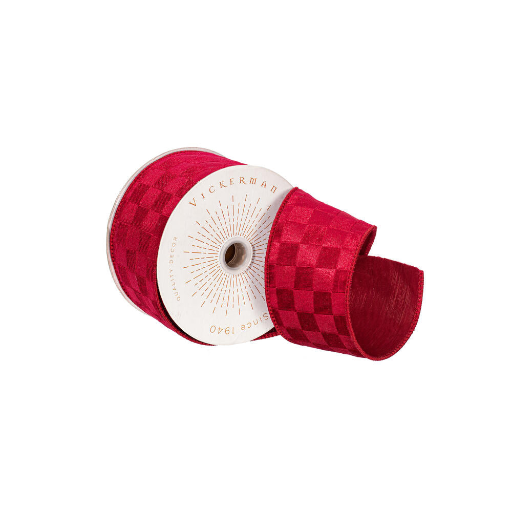 2.5”x10yd Red Velvet Checkered Satin