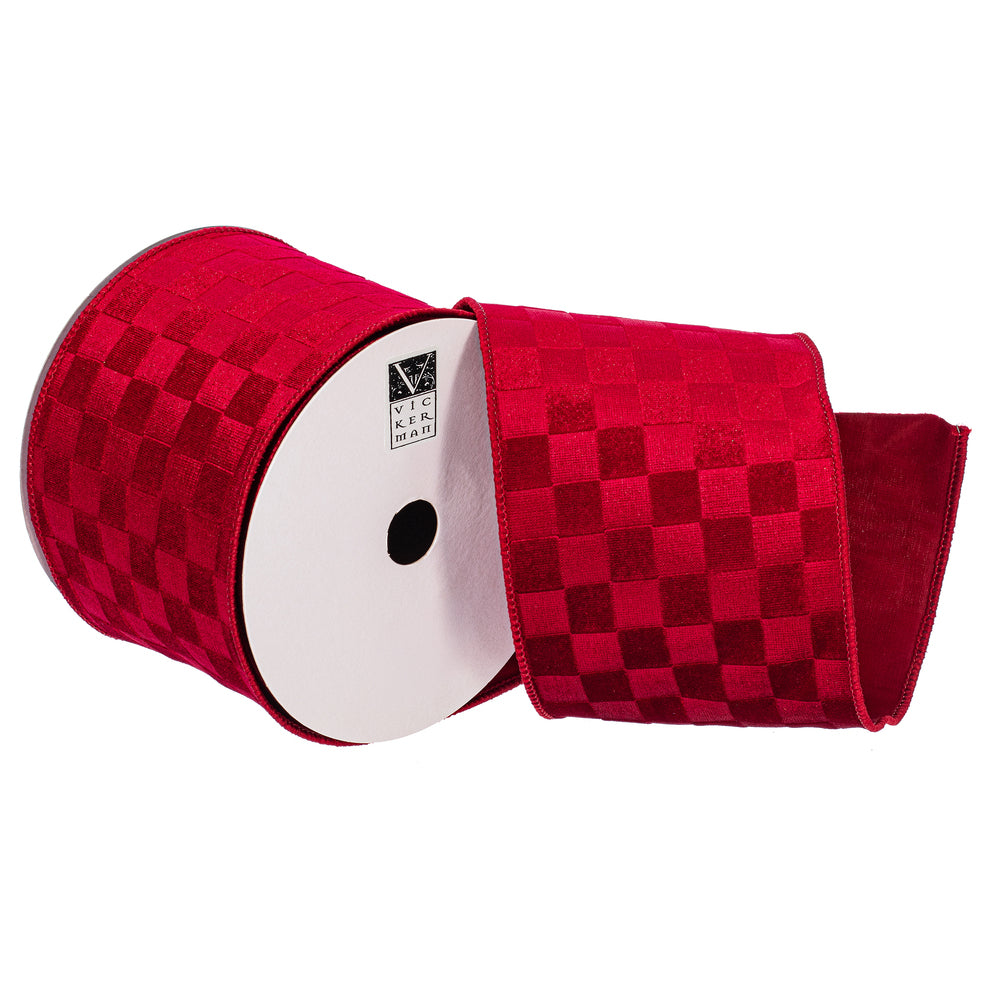 4”x10yd Red Velvet Checkered Satin Back