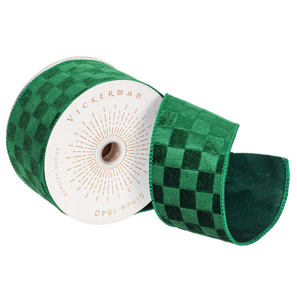 2.5”x10yd Green Velvet Checkered Satin