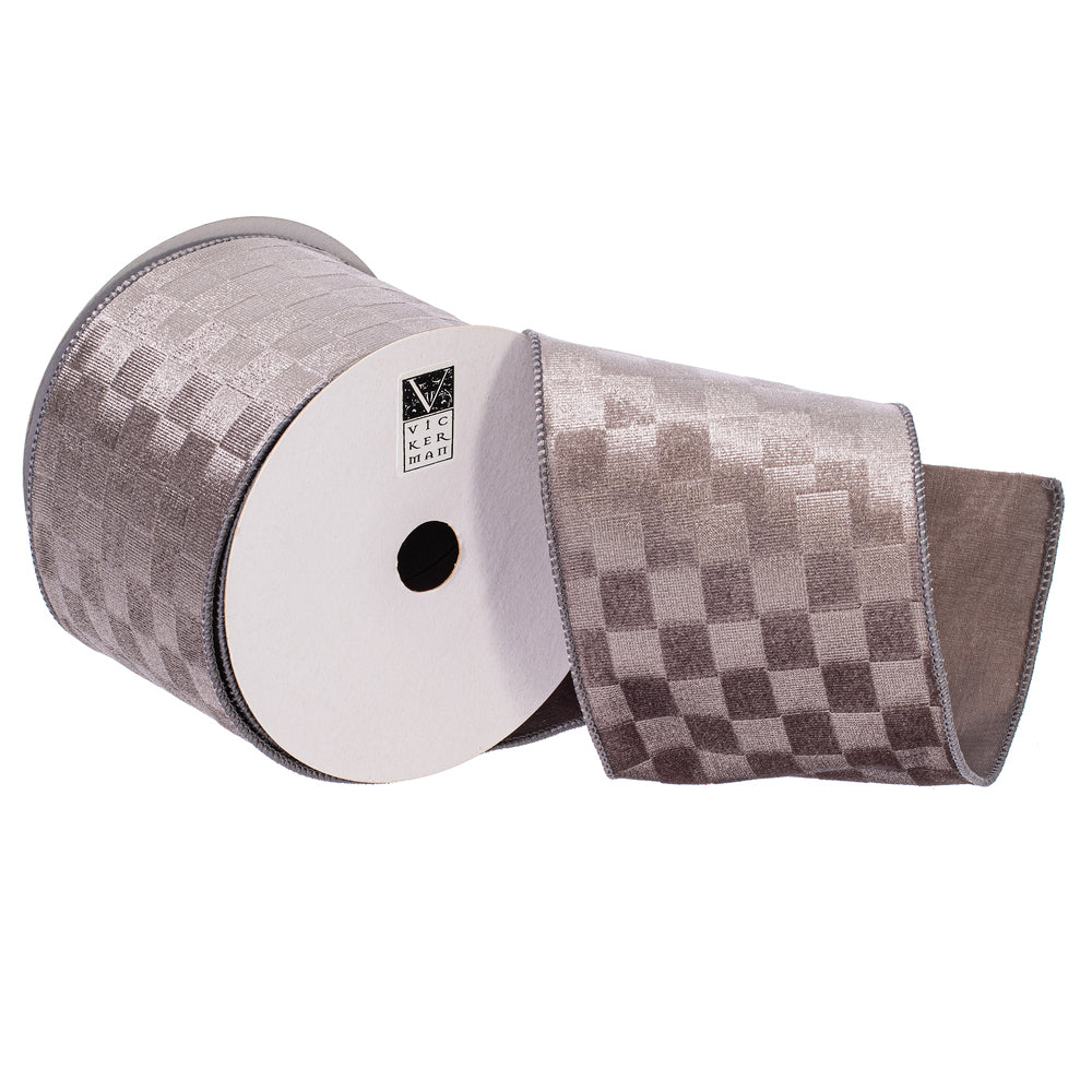 4”x10yd Silver Velvet Checkered Satin