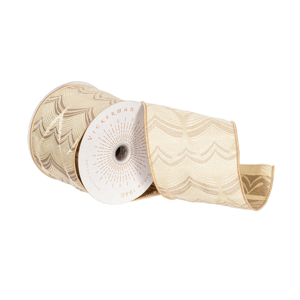 4”x10yd Ivory Champagne Feather Leaf