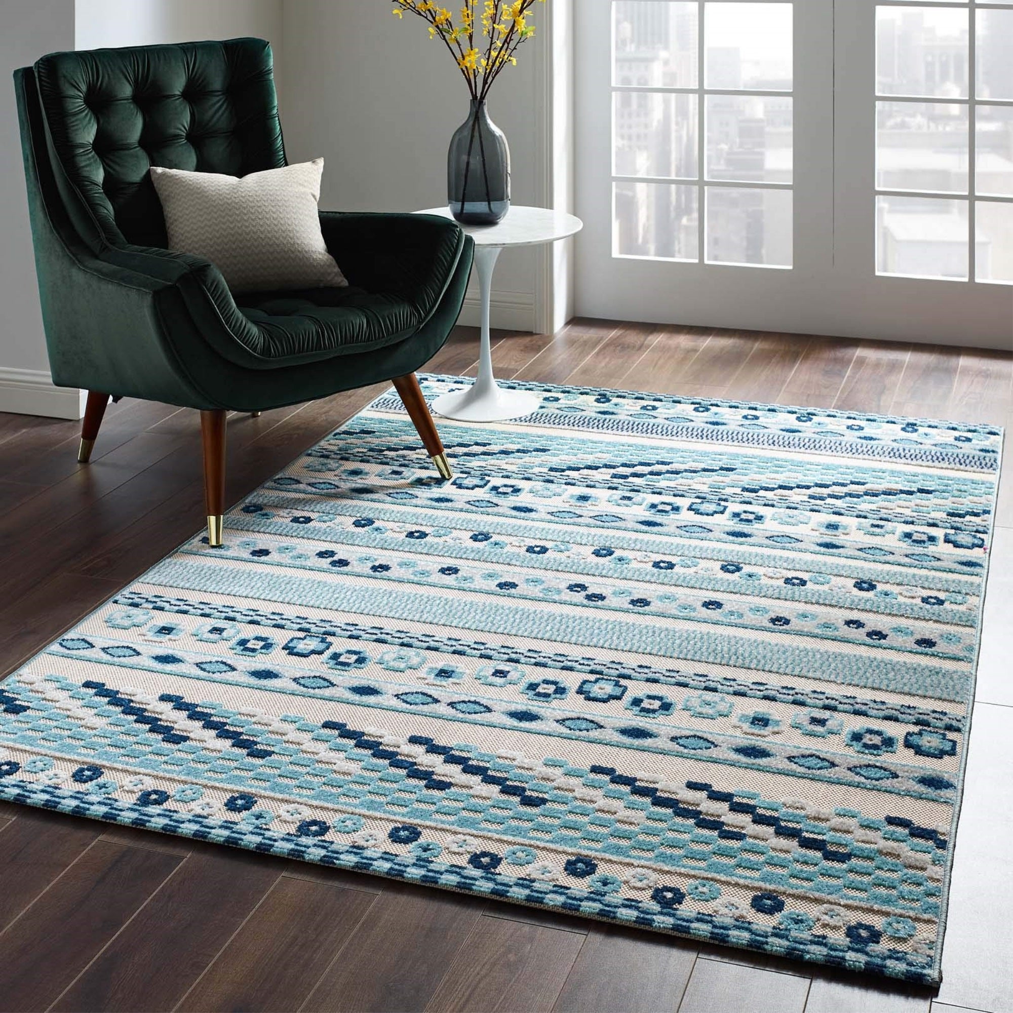 Yardlio Cadhla Vintage Geometric Indoor/Outdoor Area Rug - Durable, Stylish, Pet-Friendly