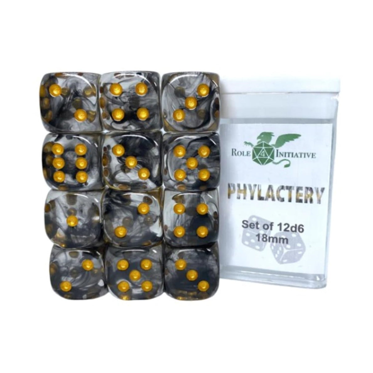 Role 4 Initiative D6 18Mm Phylactery W/Gold (12)
