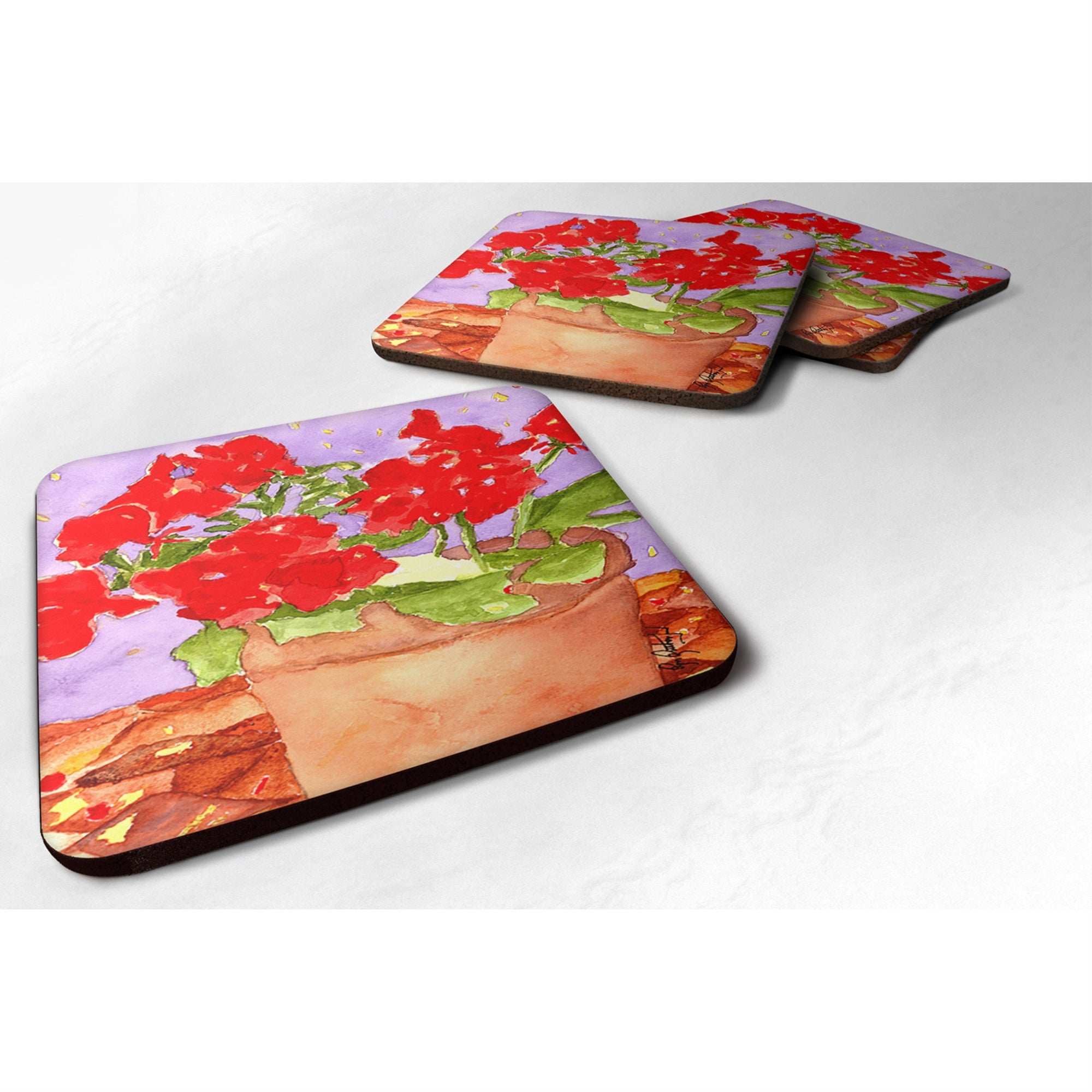 Caroline'S Treasures Rdr2004Fc Flower-Geranium Foam Coasters (Set Of 4), 3.5 H X 3.5 W, Multicolor