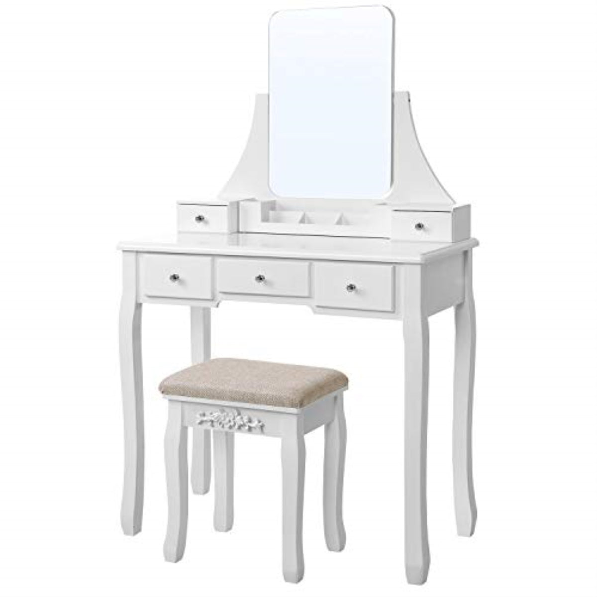 Vasagle - Juego De Tocador De Maquillaje Con Espejo Grande Sin Marco, Juego De Tocador Para Dormitorio, Bao, 5 Cajones Y 1 Caja