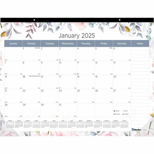 Blueline Passion Floral Desk Pad Calendar