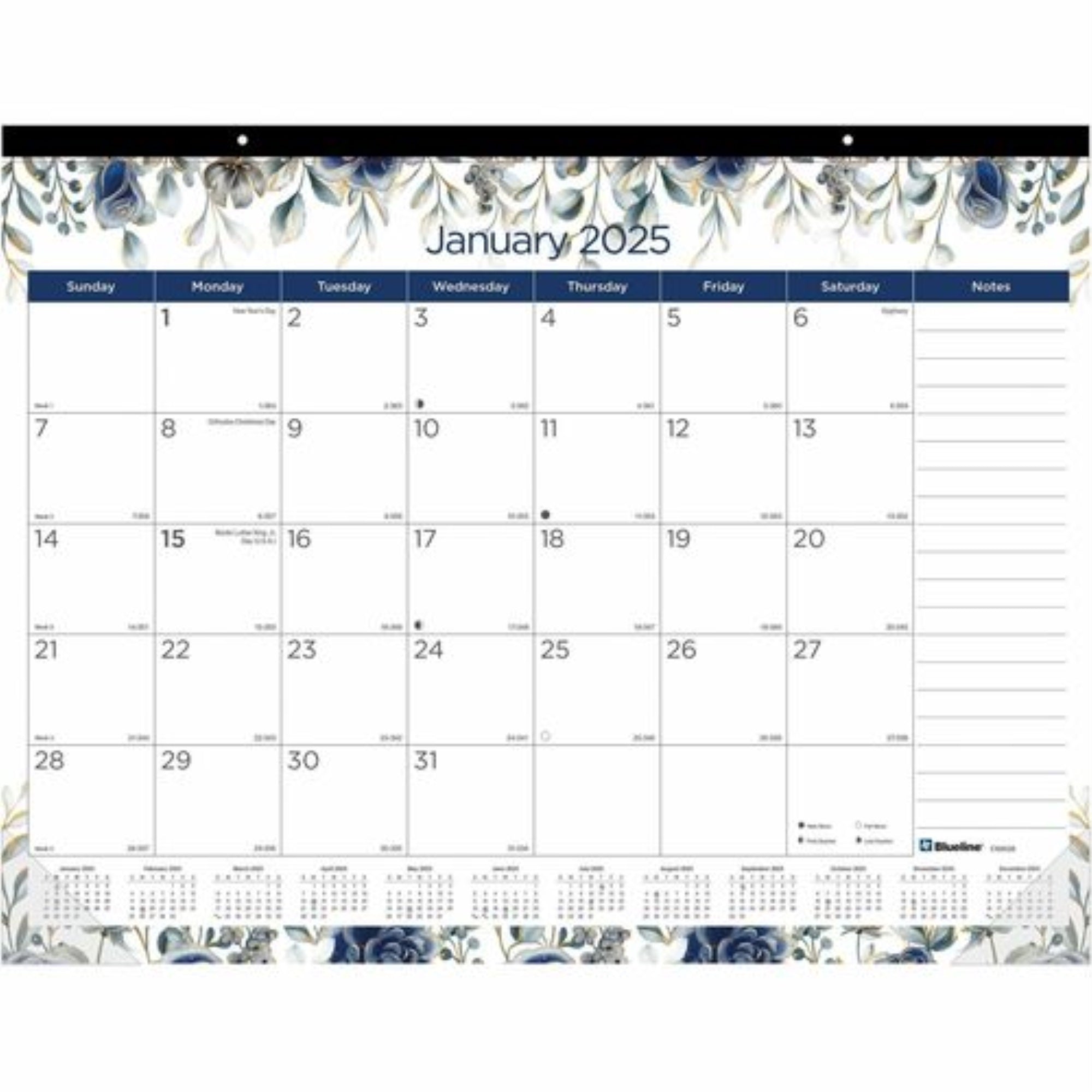 Blueline Abstract Floral Monthly Desk Pad