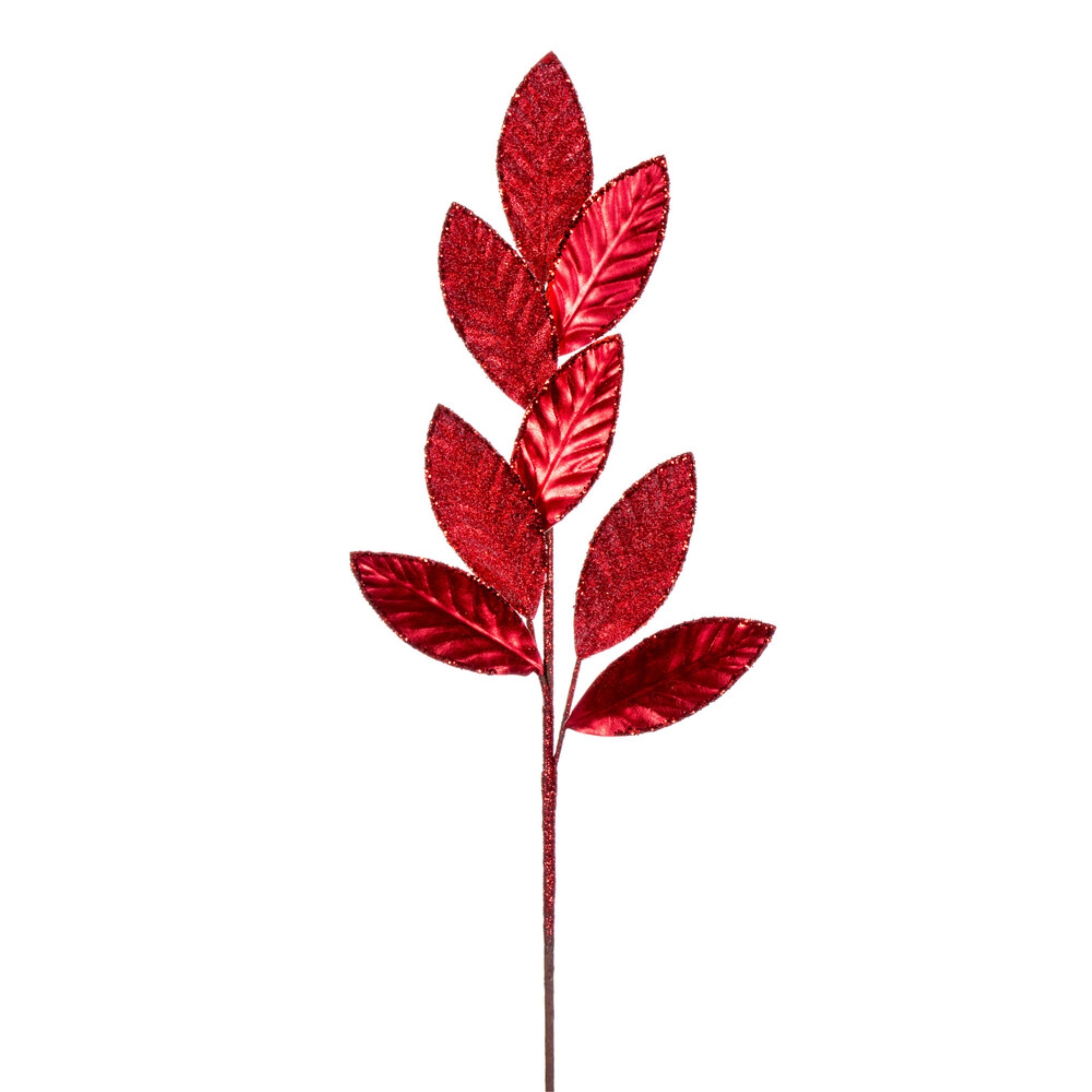 Vickerman 27.5” Red Metallic Leaf Glitter Spray 3 per bag.