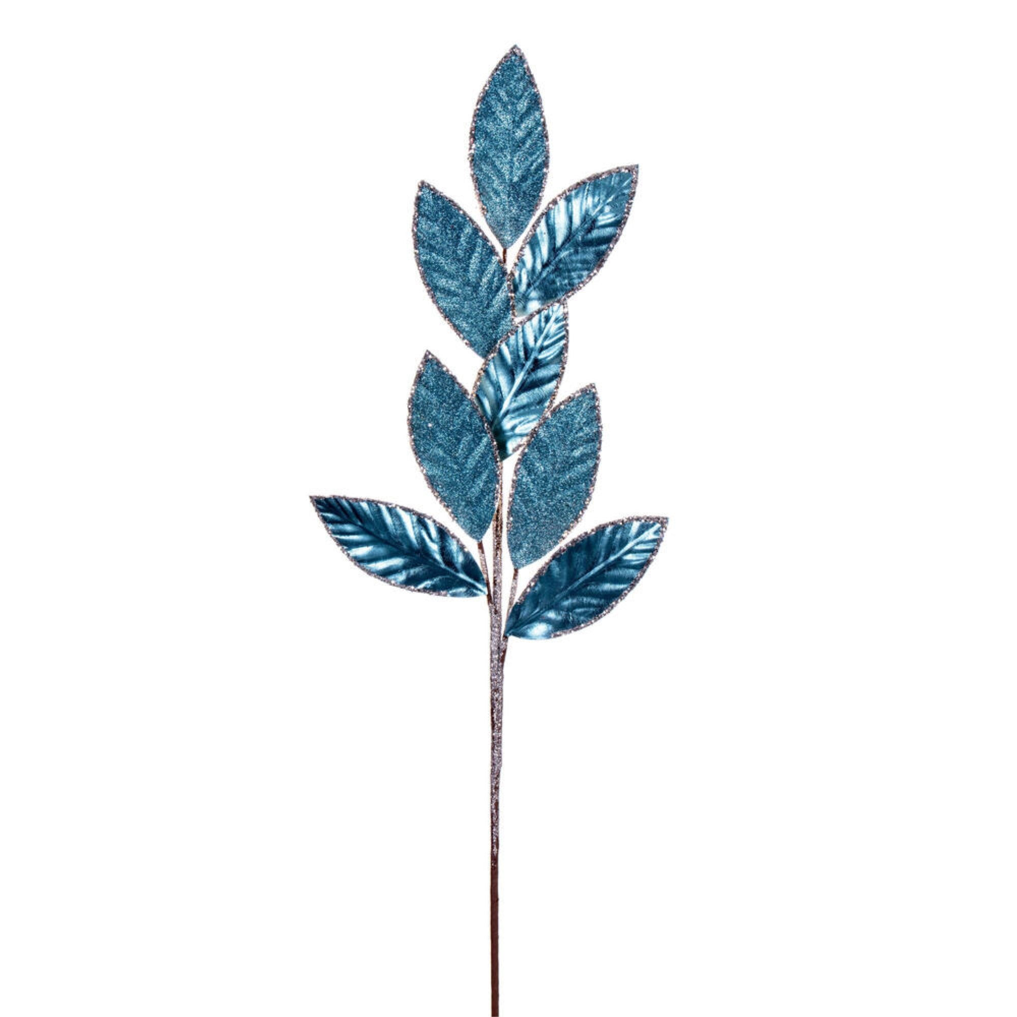 Vickerman 27.5” Baby Blue Metallic Leaf Glitter Spray 3 per bag.
