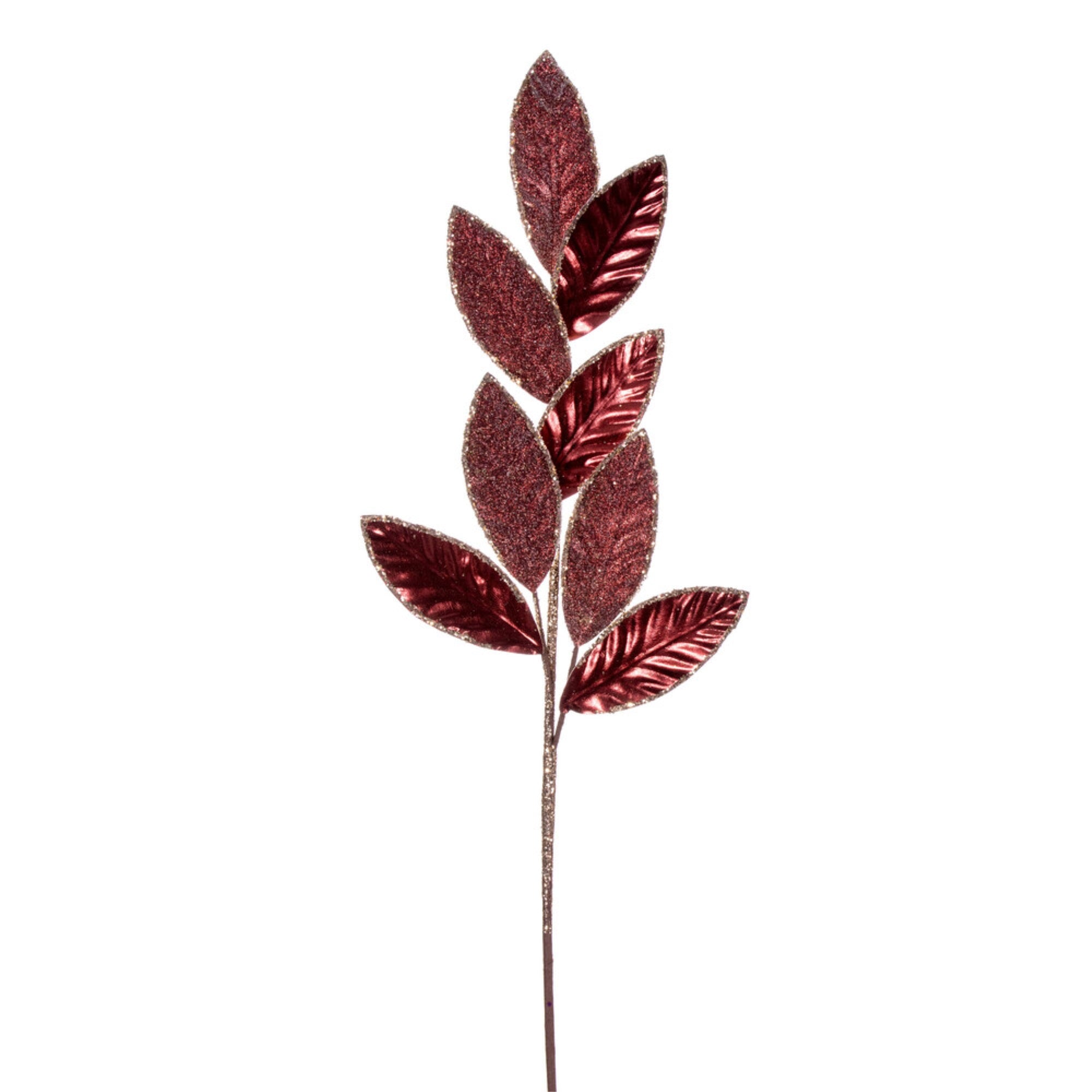 Vickerman 27.5” Burgundy Metallic Leaf Glitter Spray 3 per bag.