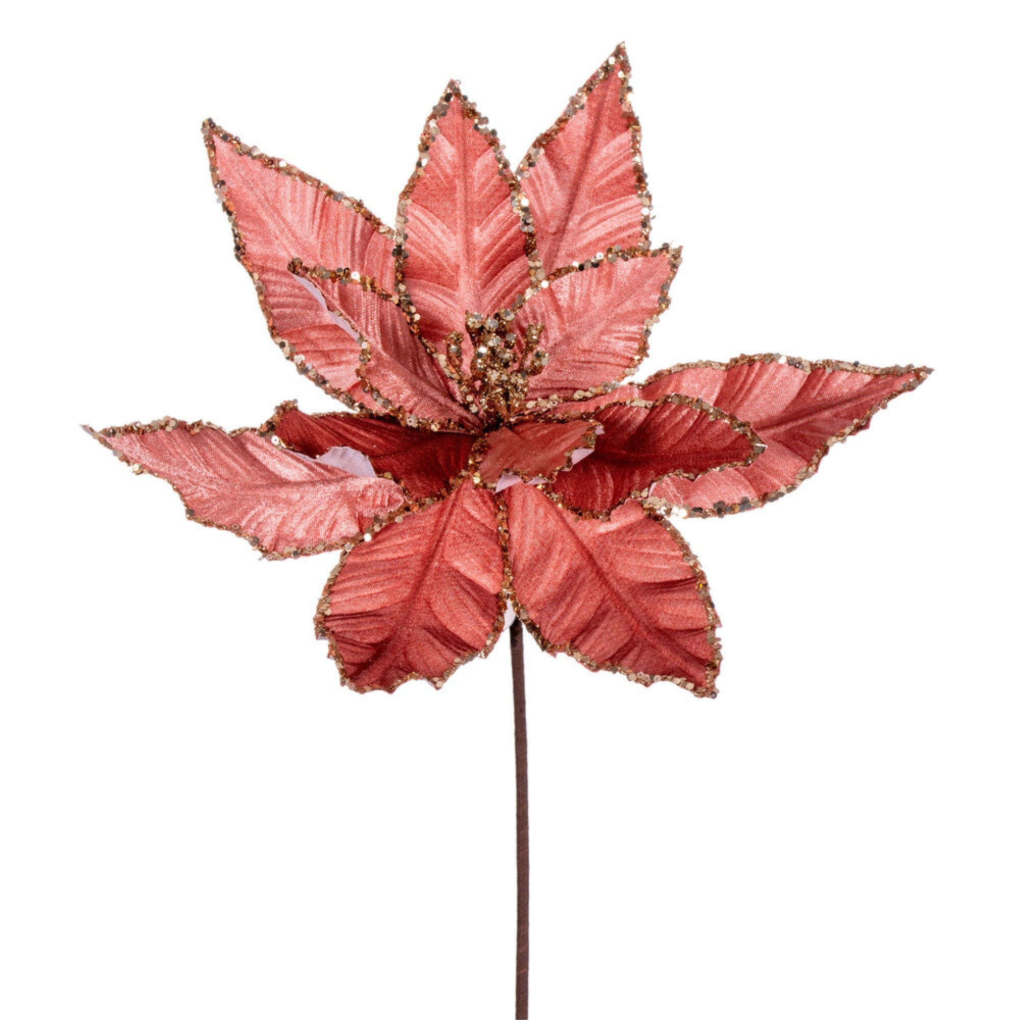 Vickerman 24” Rose Gold Velvet Sequin Trim Poinsettia 3 per bag.