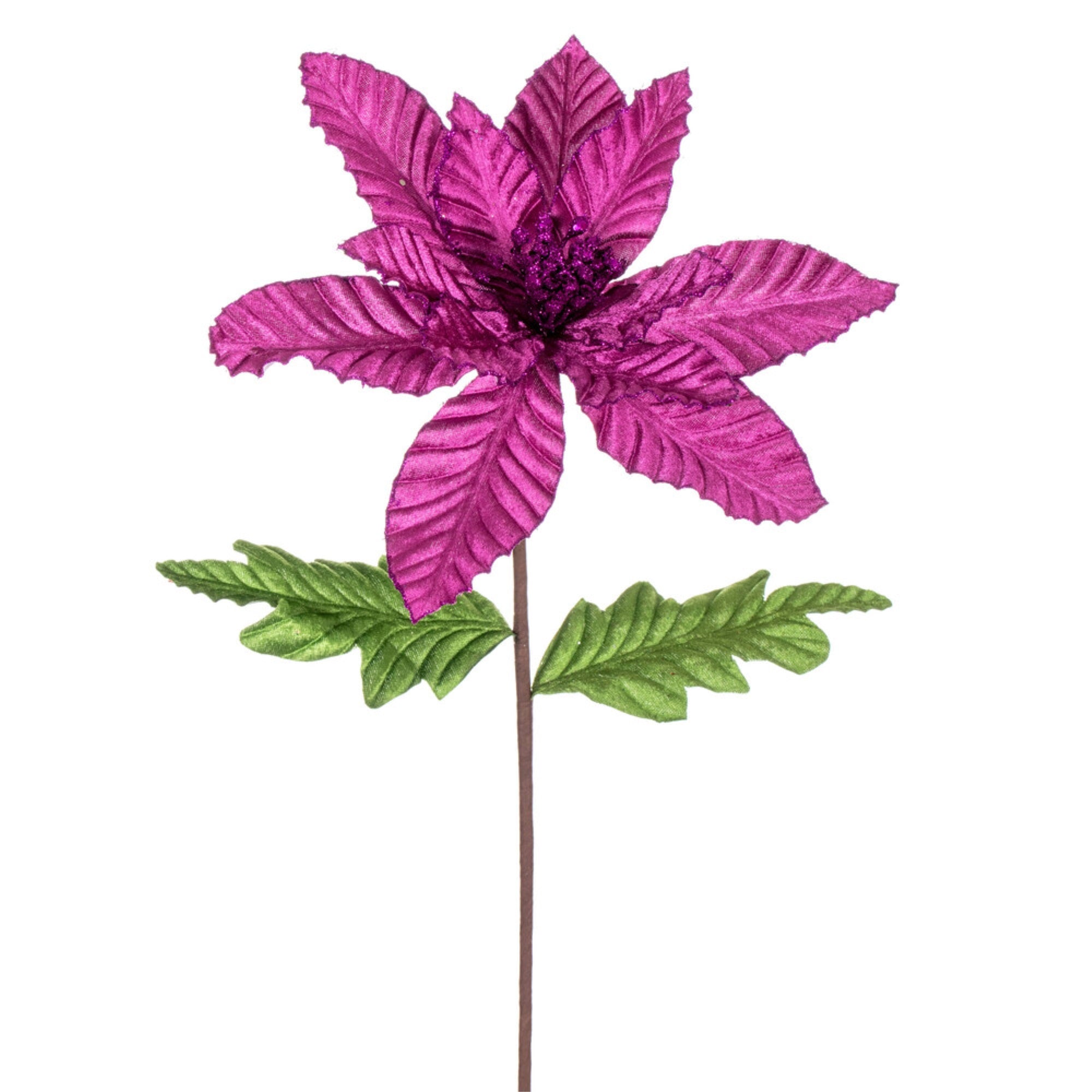 Vickerman 22 Purple Velvet Glitter Trim Poinsettia 6 Per Bag.