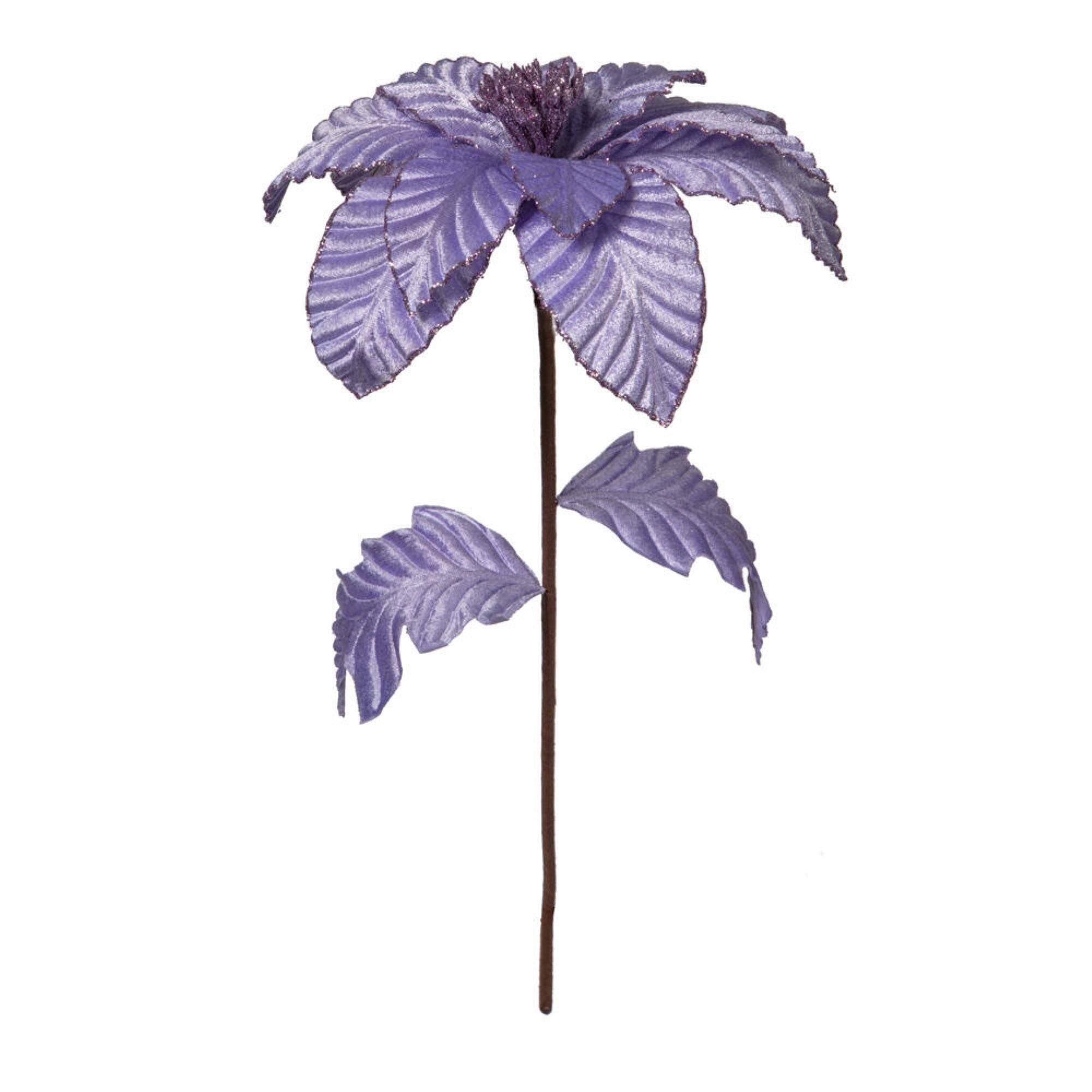 Vickerman 22 Lavender Velvet Glitter Trim Poinsettia 6 Per Bag.