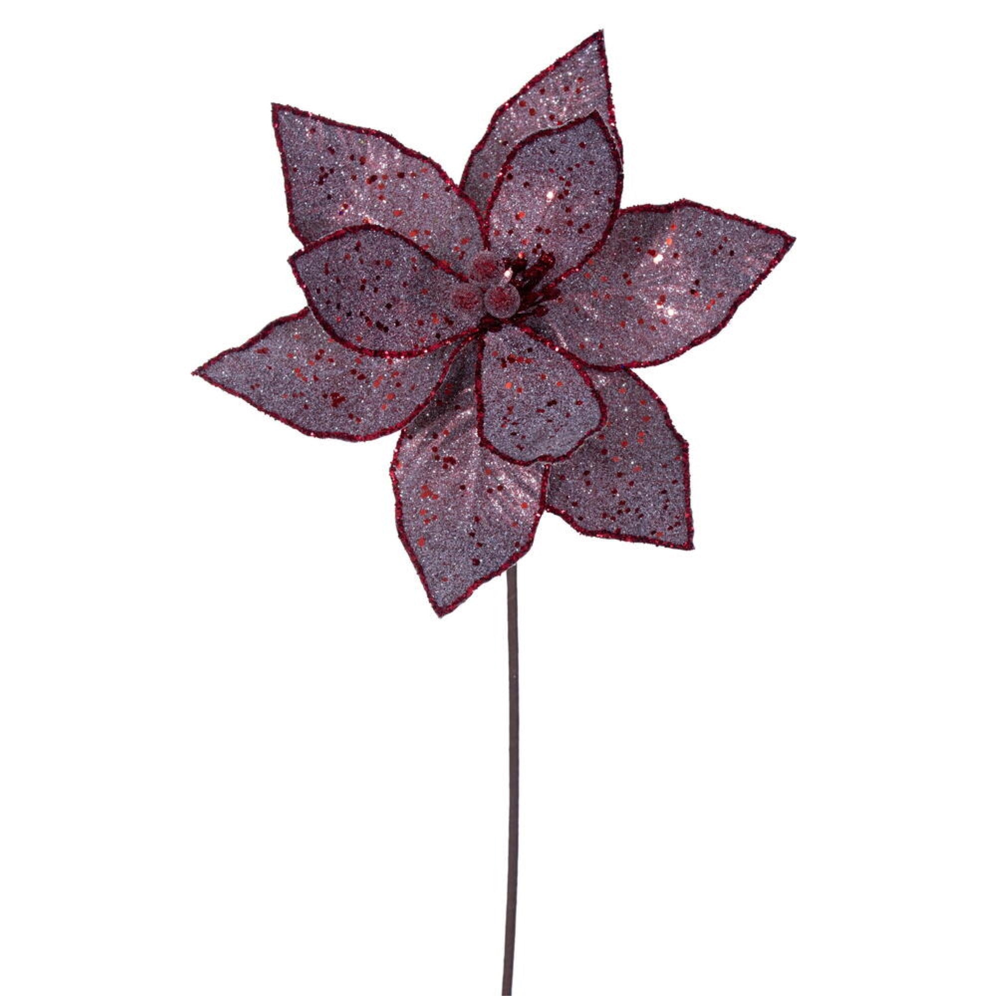 Vickerman 21.5” Burgundy Sequin Poinsettia, includes 6 pieces per bag