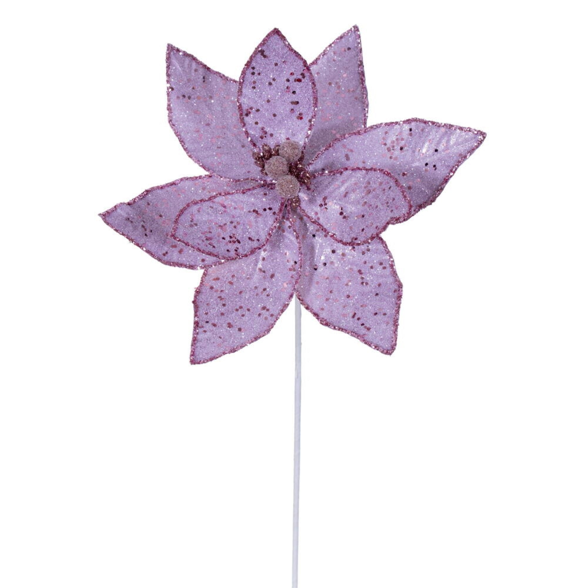 Vickerman 21.5” Pink Sequin Poinsettia, includes 6 pieces per bag