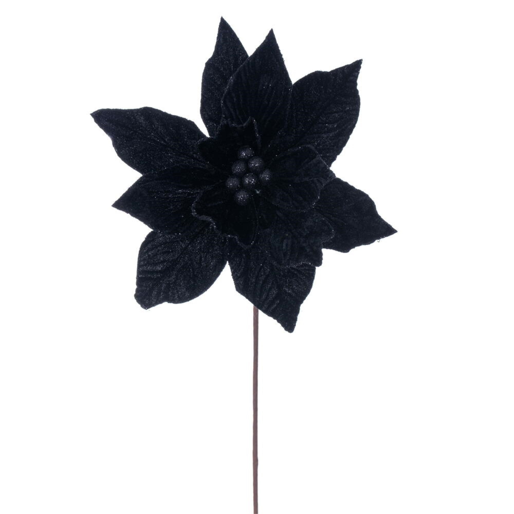 Vickerman 21.5” Black Poinsettia Stem, includes 6 pieces per bag