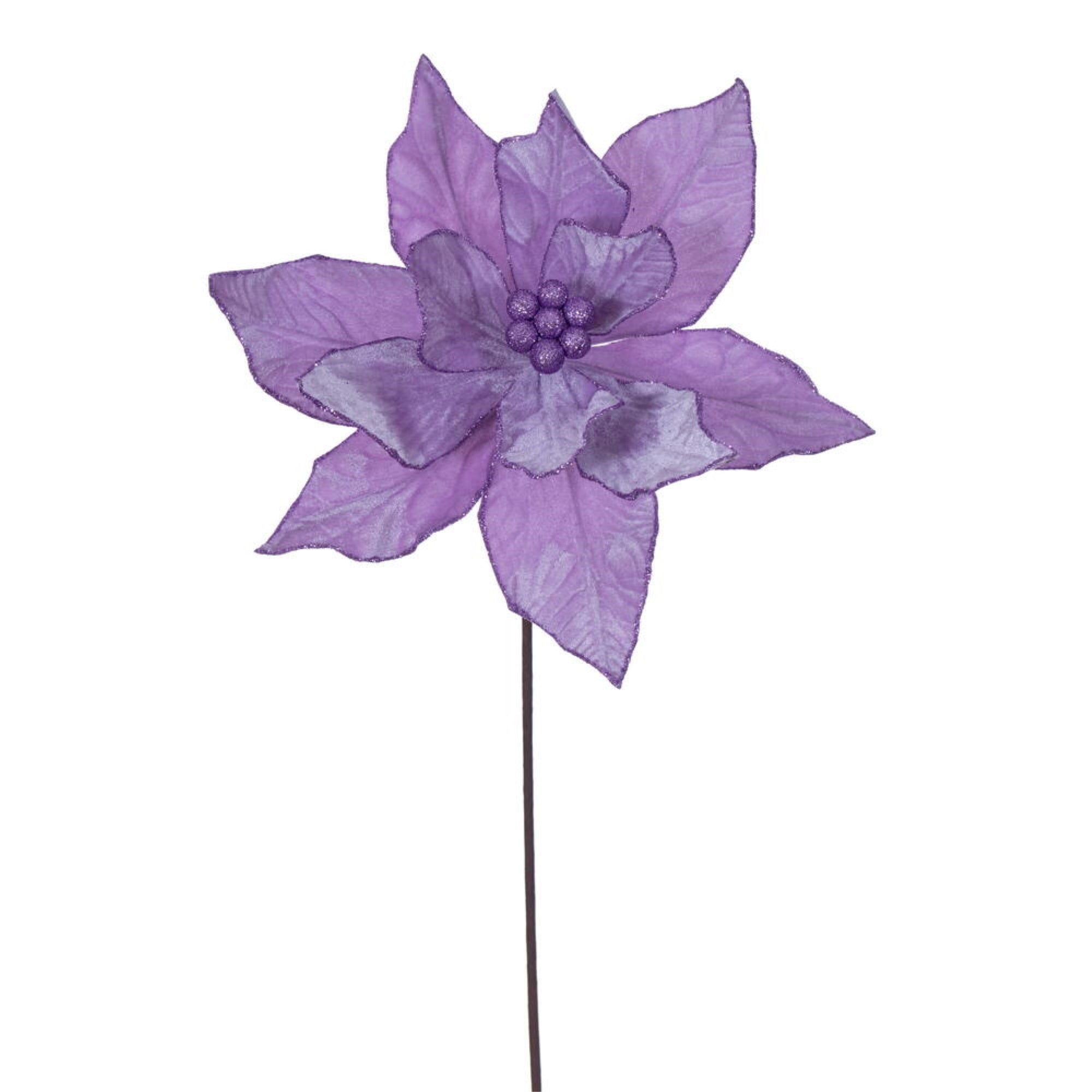 Vickerman 21.5” Lavender Poinsettia Stem, includes 6 pieces per bag
