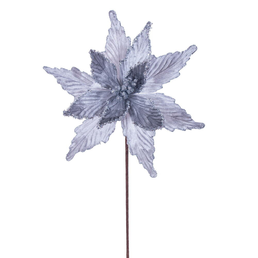 21.5″ Silver Poinsettia 12″ Flower 6/Bag