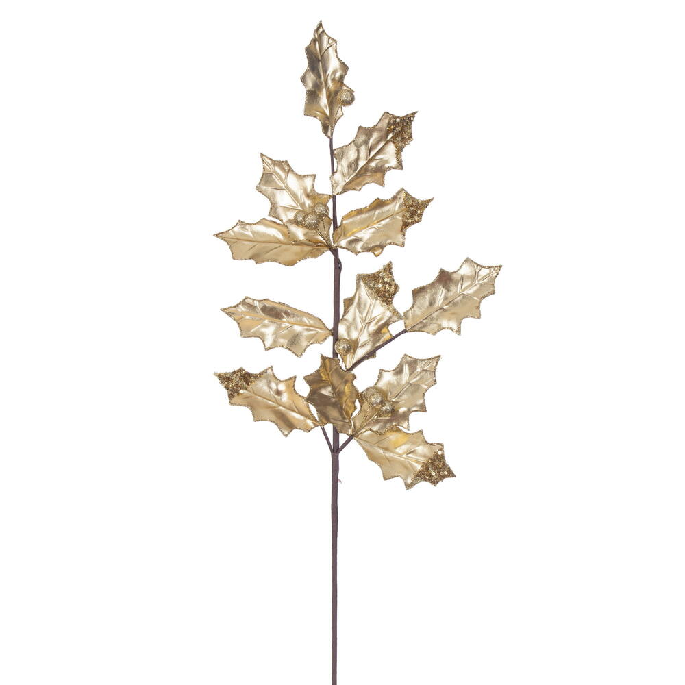 28” Gold Holly Leaf Spray 6/Bag
