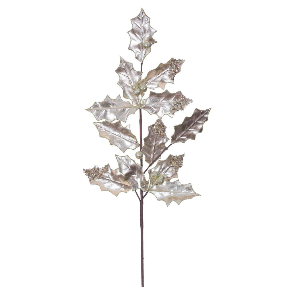 28” Champagne Holly Leaf Spray 6/Bag