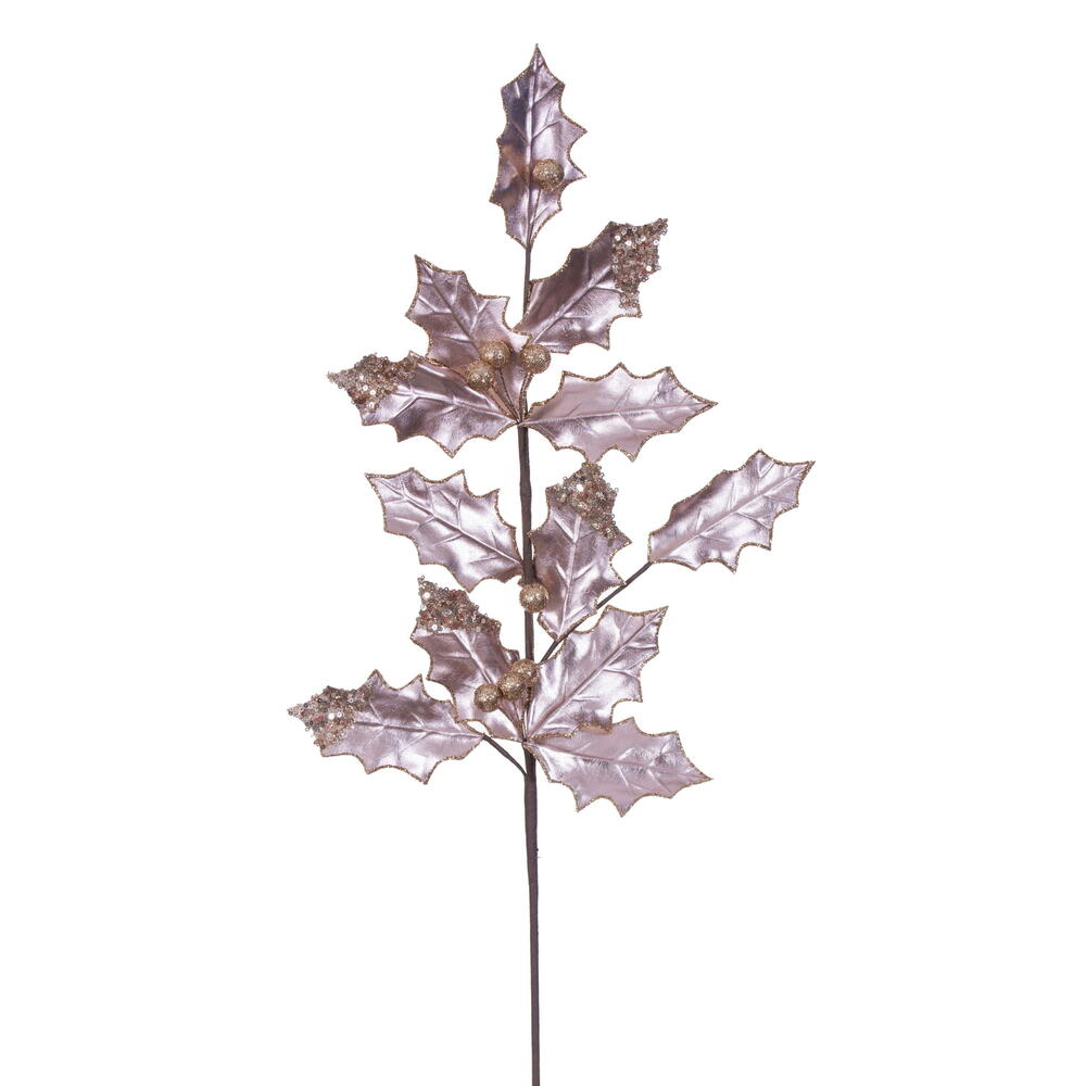 28” Rose Gold Holly Leaf Spray 6/Bag