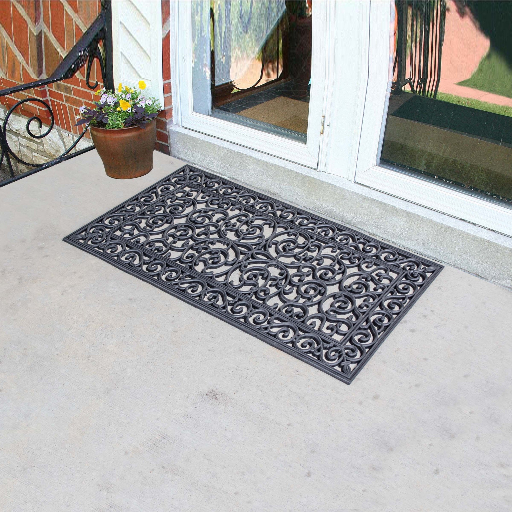 4 Ft X 2 Ft Decorative Scrollwork Entryway Rubber Door Mat - 2 Pack