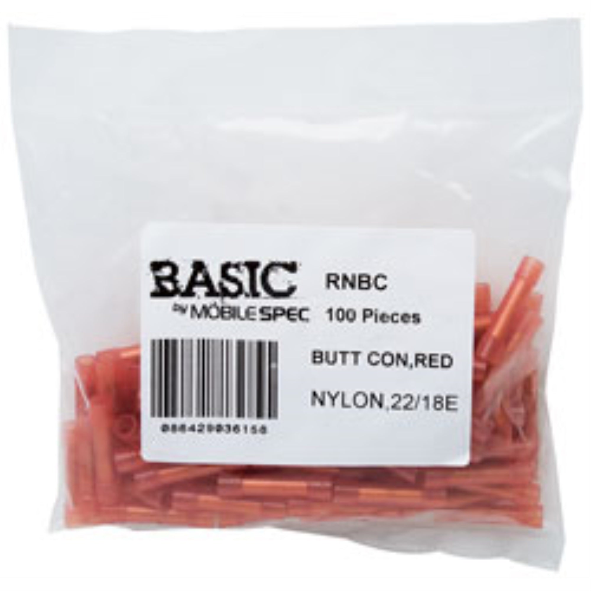 (100) Red Nylon Insulated 22-18 Gauge Butt Connectors Rnbc Electrical Wire Crimp Terminal Speaker Wire Connectors In Bulk - Red