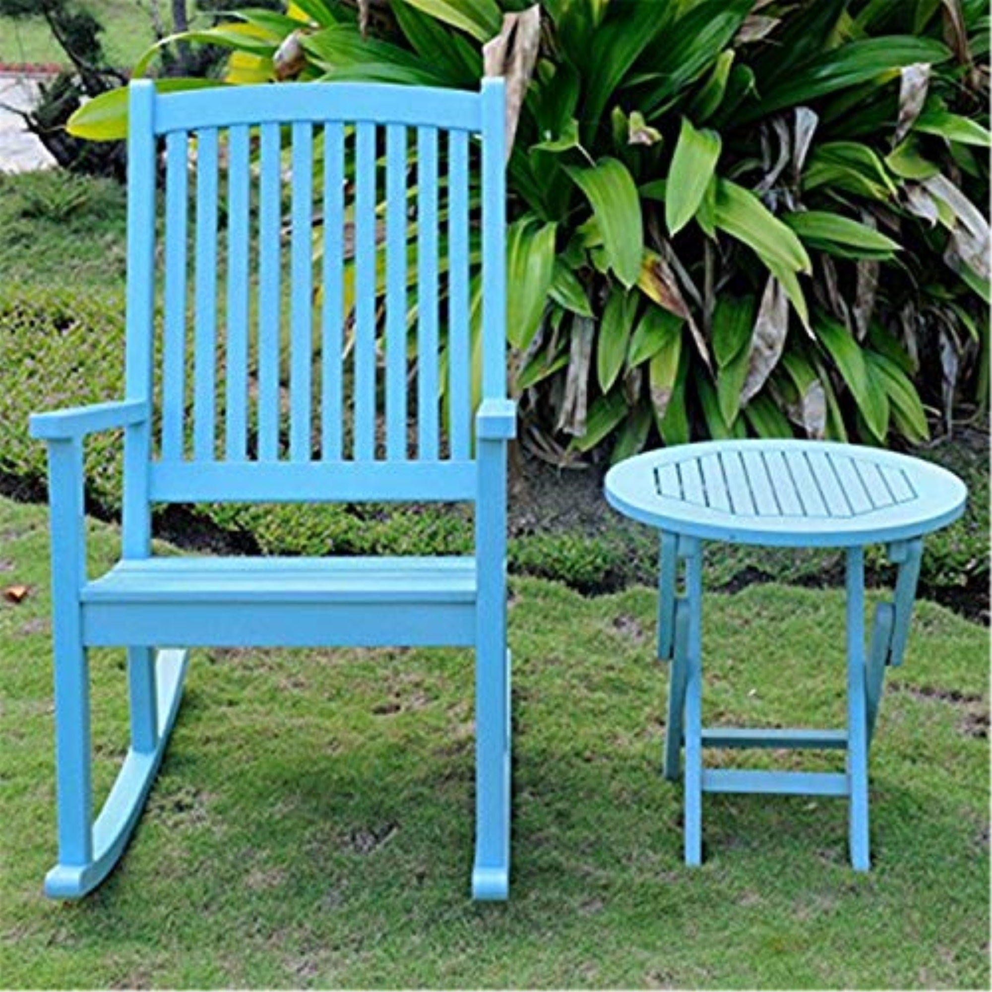 Nicosia Acacia Wood Rocker and Side Table -Sky Blue