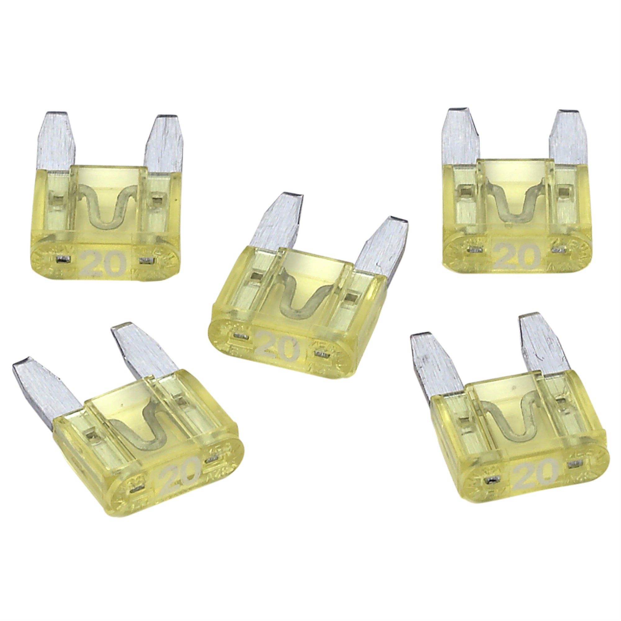 Roadpro Rpmini20 20 Amp Mini Fuse Yellow Mini Blade 20A Automotive Fuses For Car Truck - 5 Per Pack