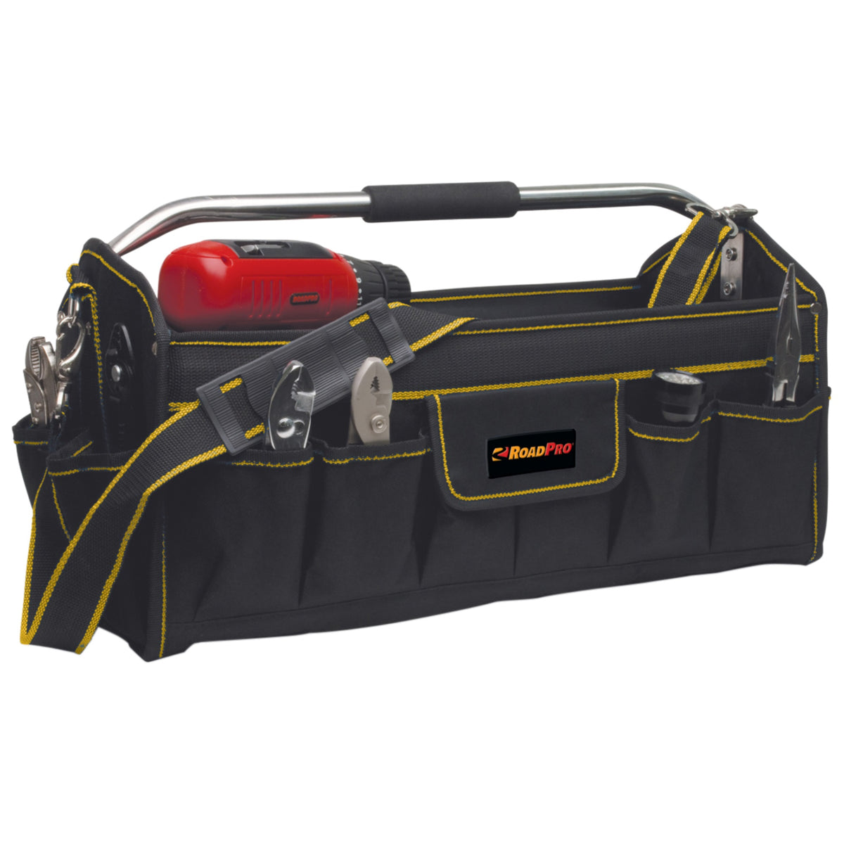 Roadpro Rptb20 Collapsible Tool Carrier Bag Foldable Tool Bag Wide Mouth Tool Tote And Organizer Black