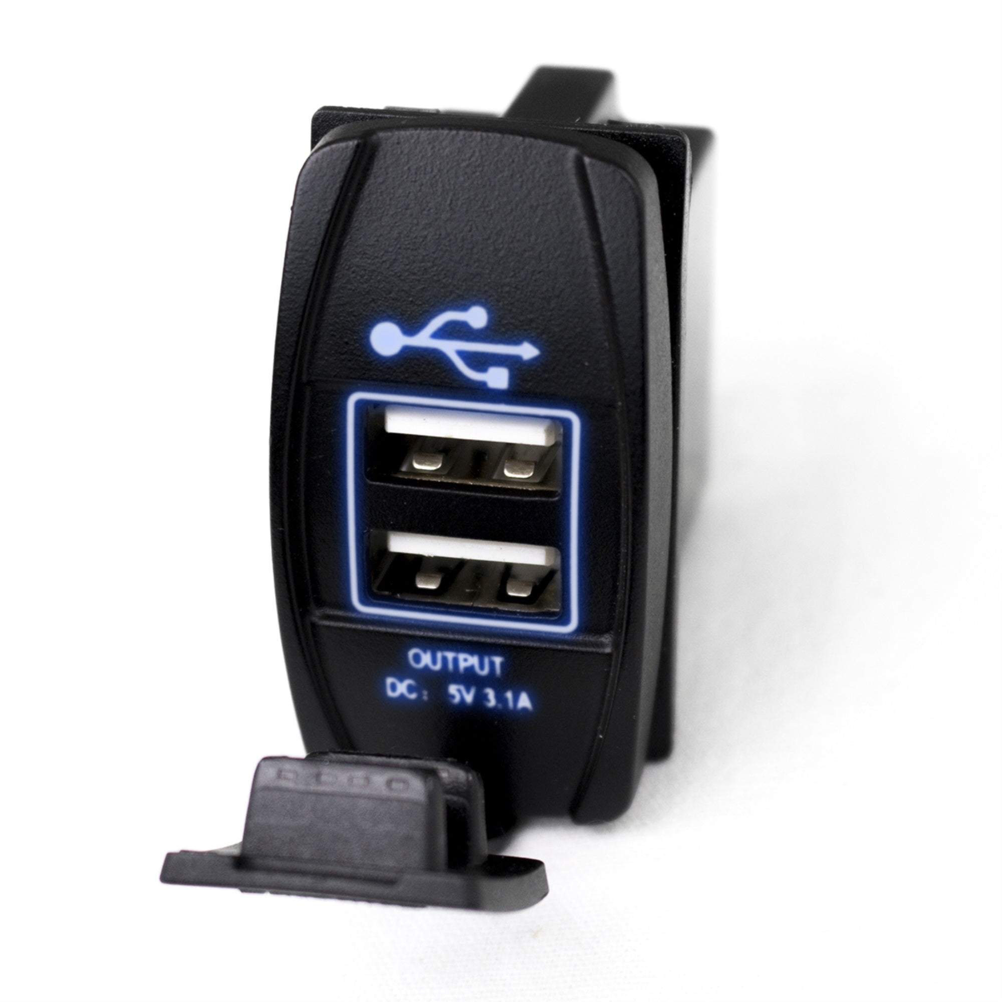 Led Rocker 2 Port Usb Charger Port Bl