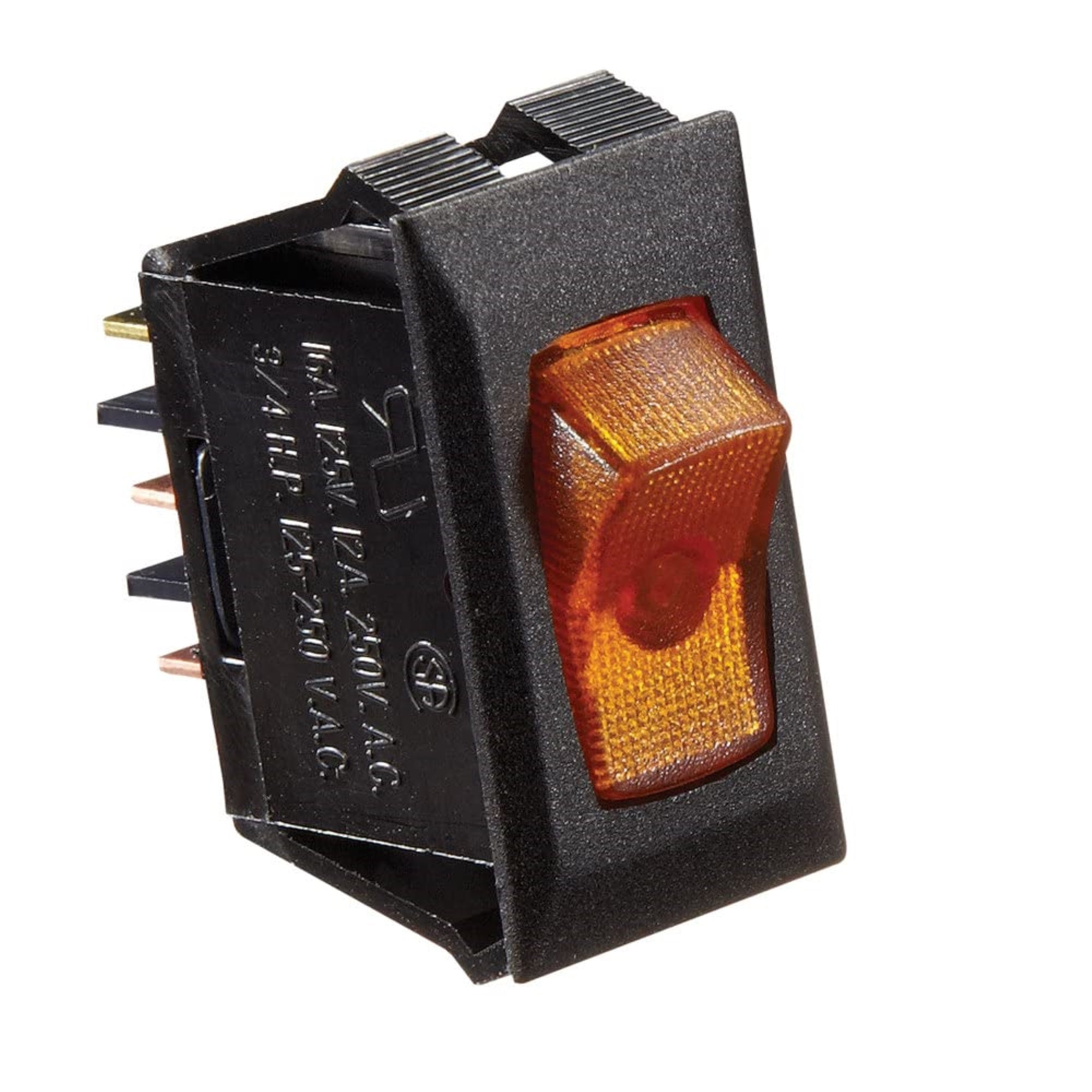 Rv Designer S249, Rocker Switch, 10 Amp, Illuminated On / Off, Spst, Black W/ Amber, Dc Electrical