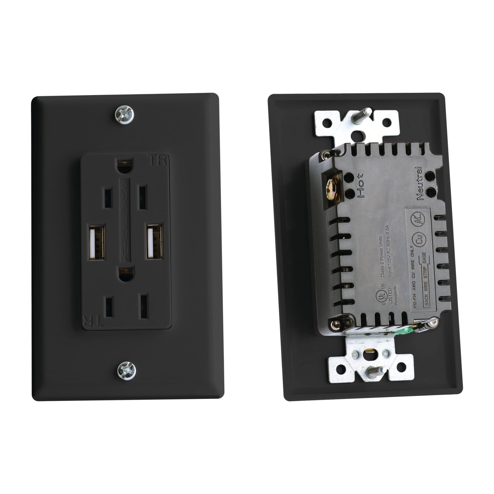 Rv Designer S860, Ac Dual Outlet With Cover & 2 Usb Charge Ports, Black