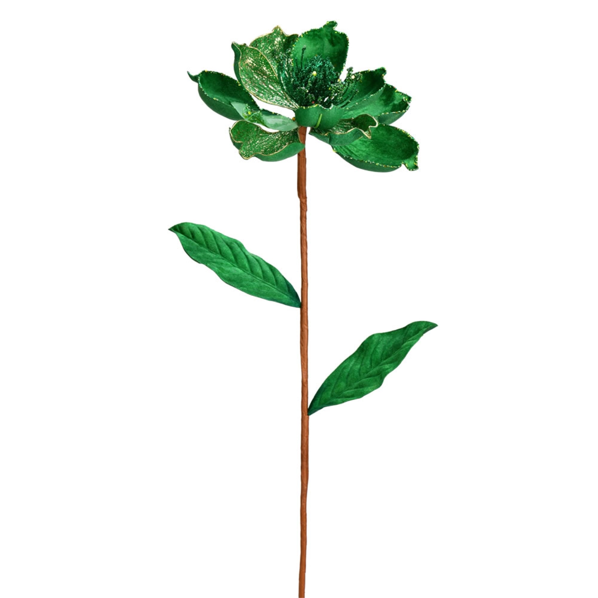 30” Green Glitter Magnolia Spray 2/Bag