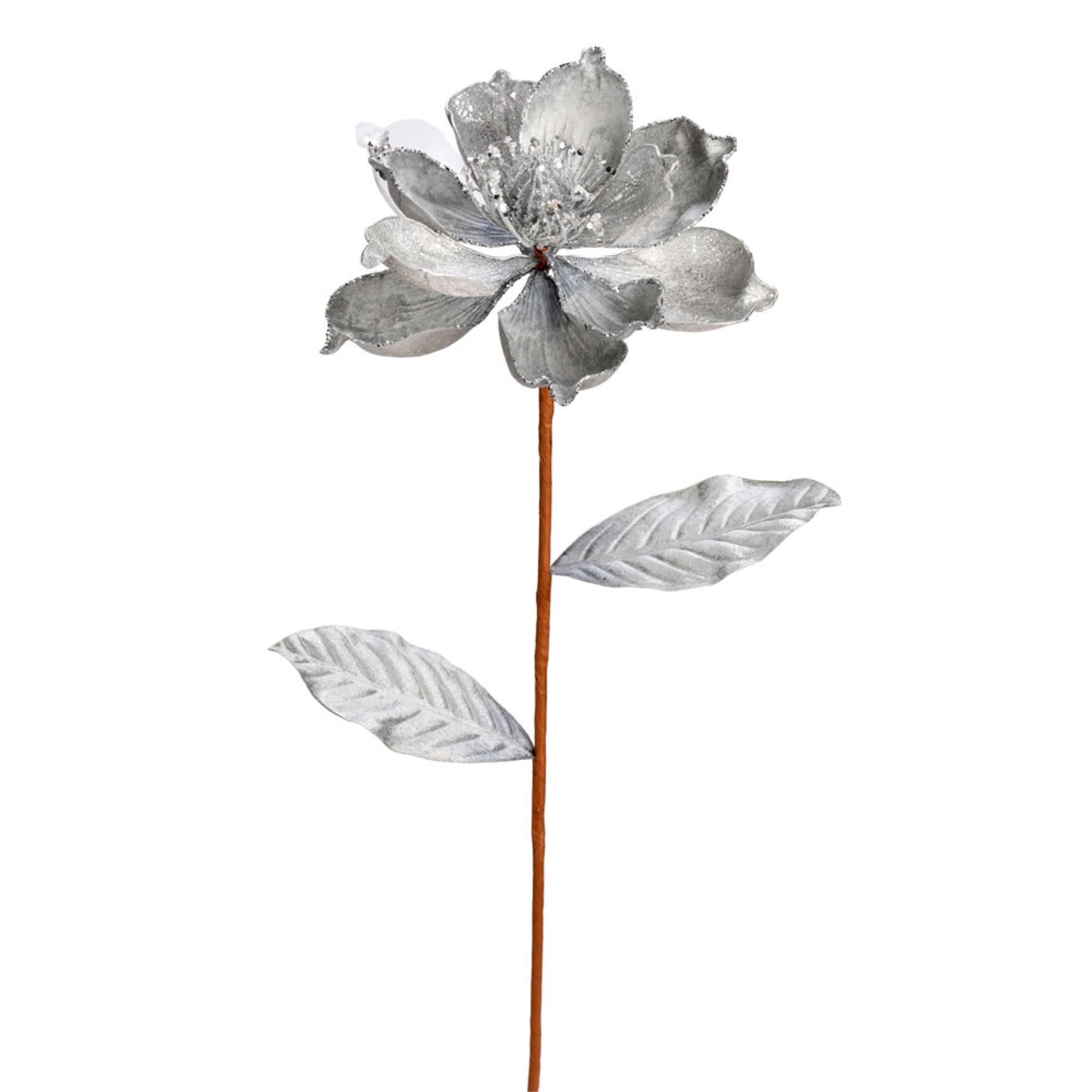 30” Silver Glitter Magnolia Spray 2/Bag