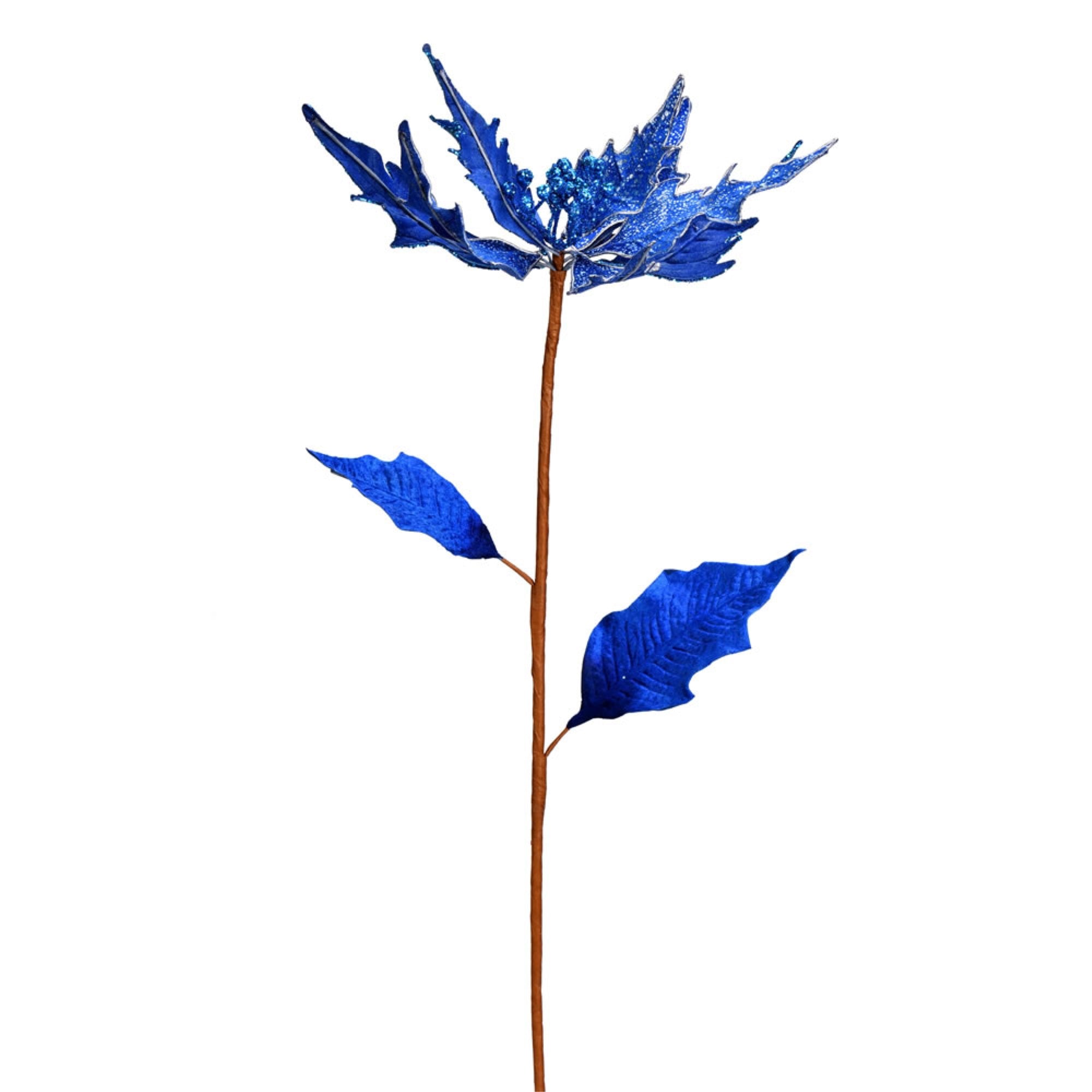 32” Blue Glitter Poinsetta Spray 2/Bag