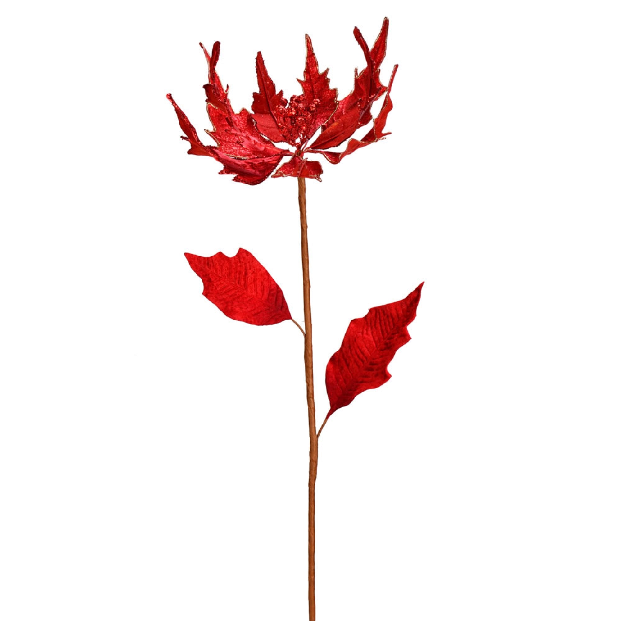 32” Red Glitter Poinsetta Spray 2/Bag
