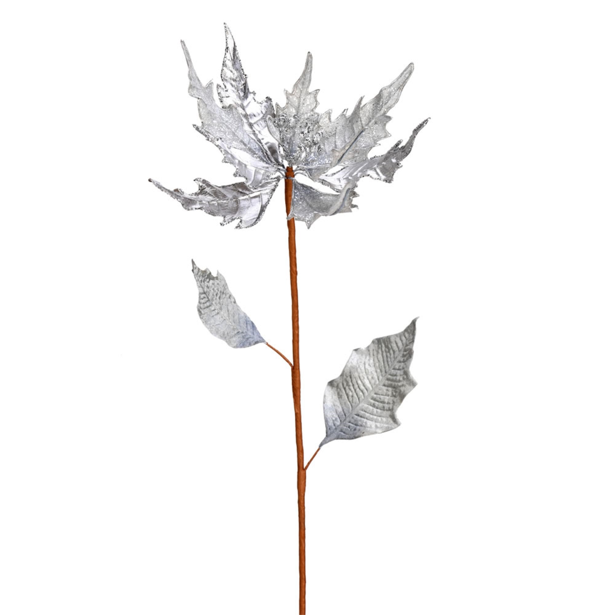 32” Silver Glitter Poinsetta Spray 2/Bag