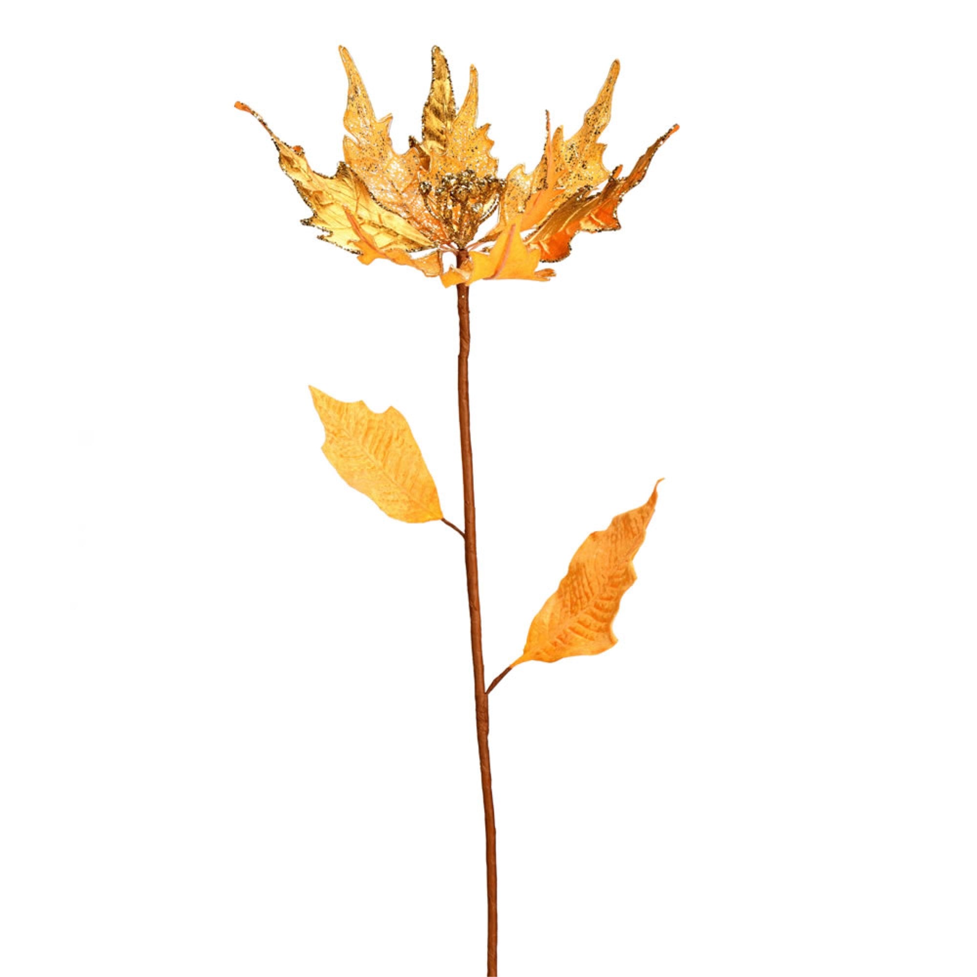 32” Gold Glitter Poinsetta Spray 2/Bag