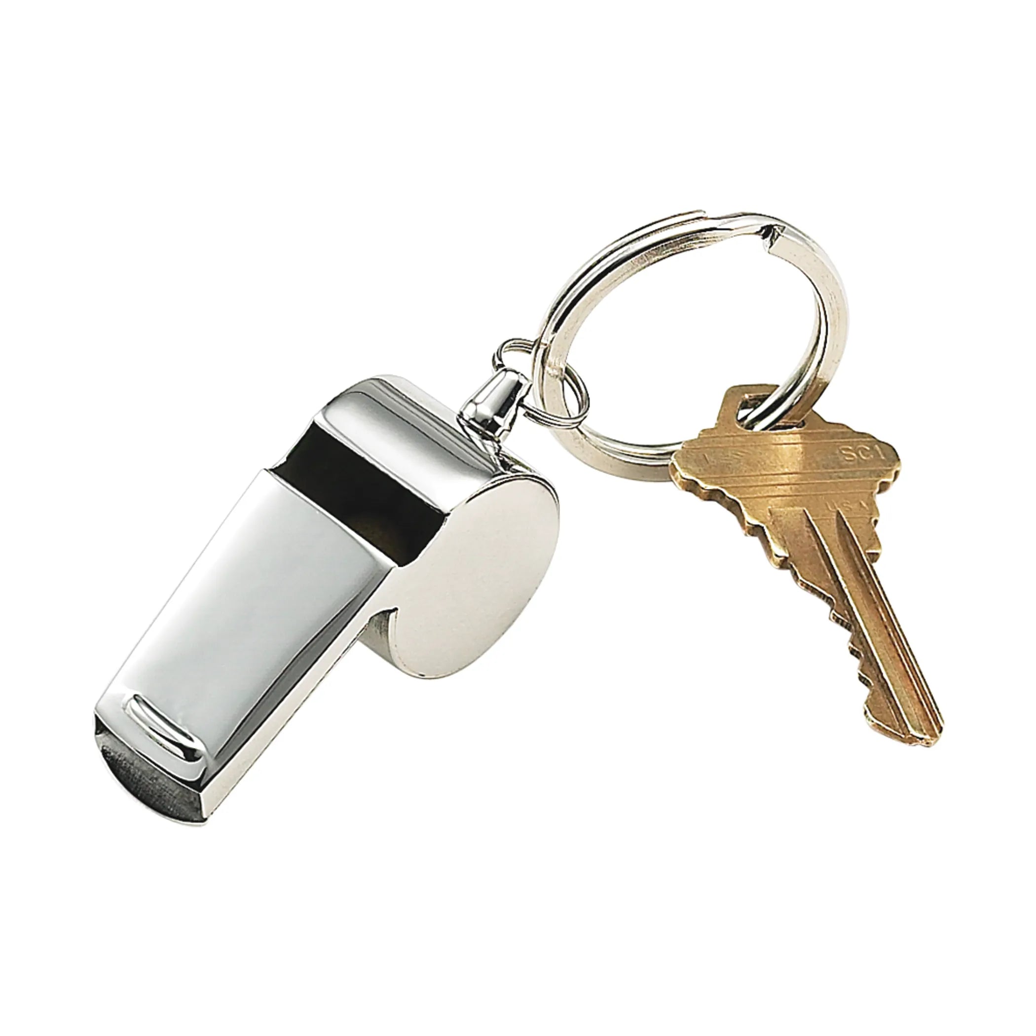 Coach Whistle Key Chain, Stainless Steel 2' L