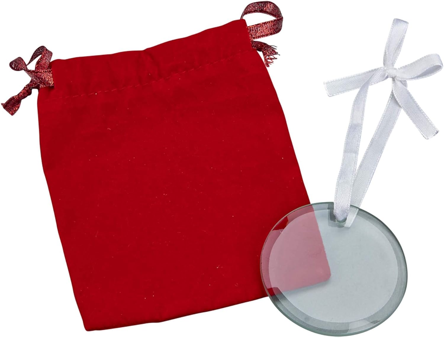 Round Glass Ornament With White Ribbon 2.50