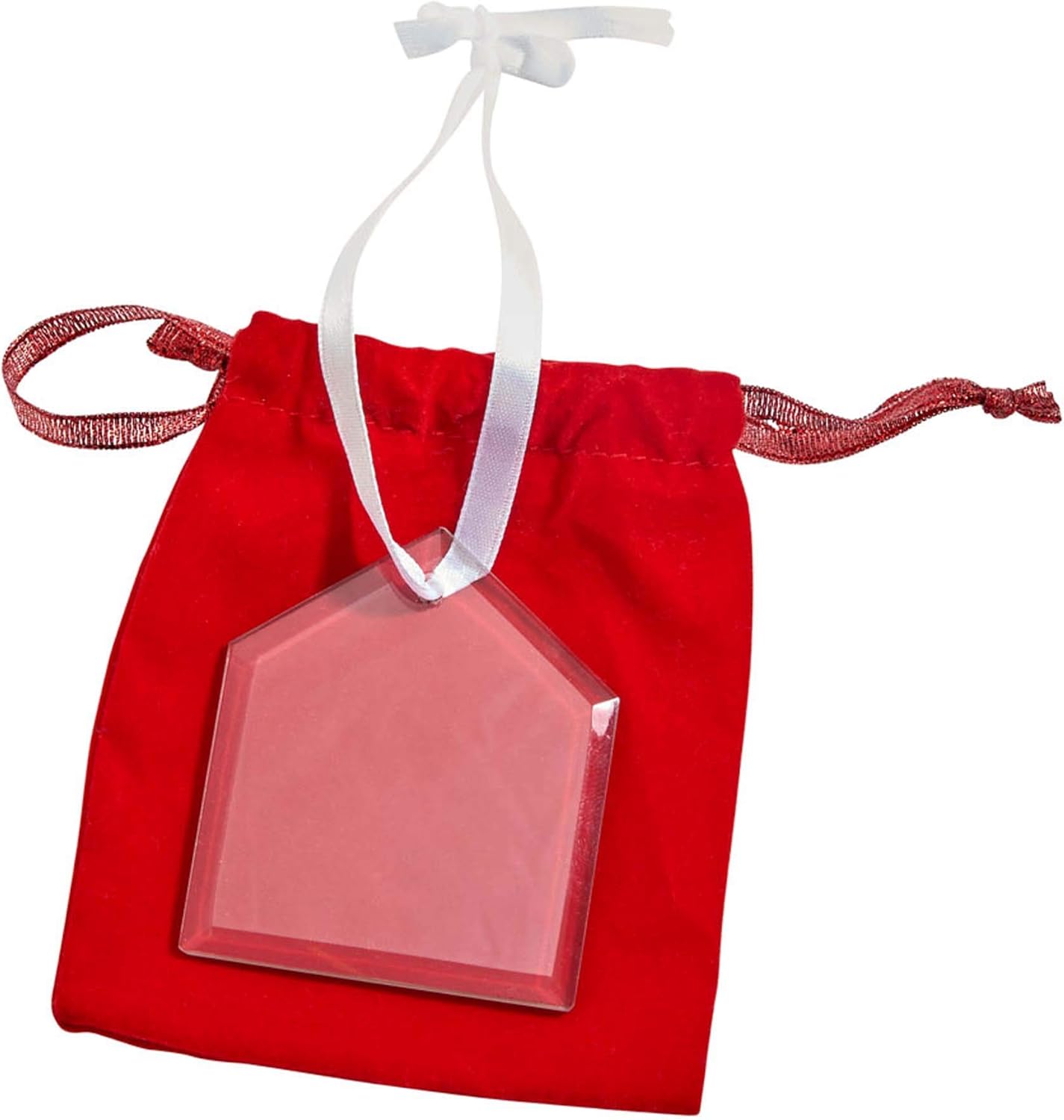 House Shaped Glass Ornament With White Ribb