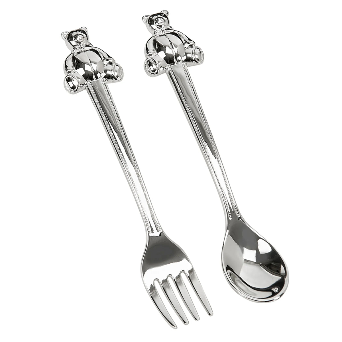 Baby Spoon & Fork With Teddy Handle, Nickle Plated