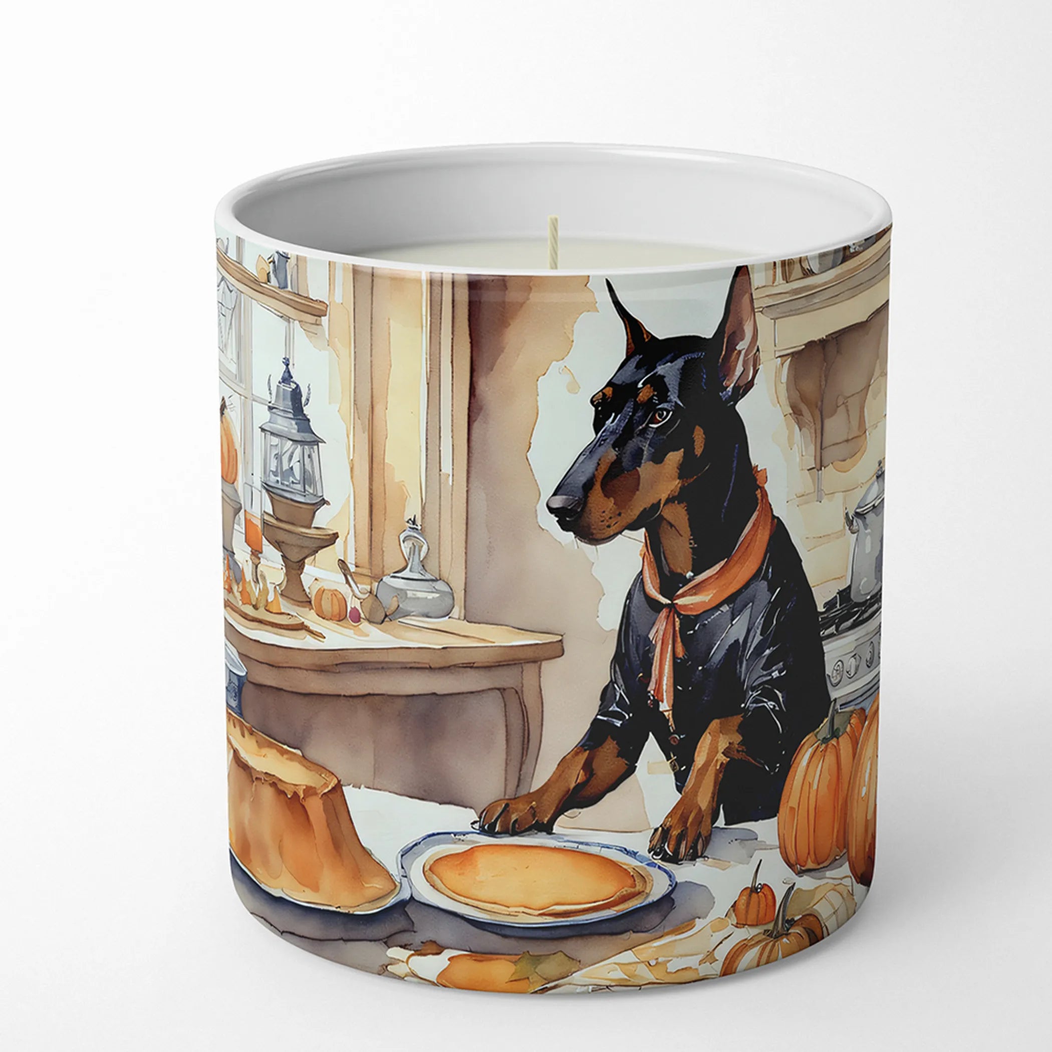 Doberman Pinscher Fall Kitchen Pumpkins Decorative Soy Candle