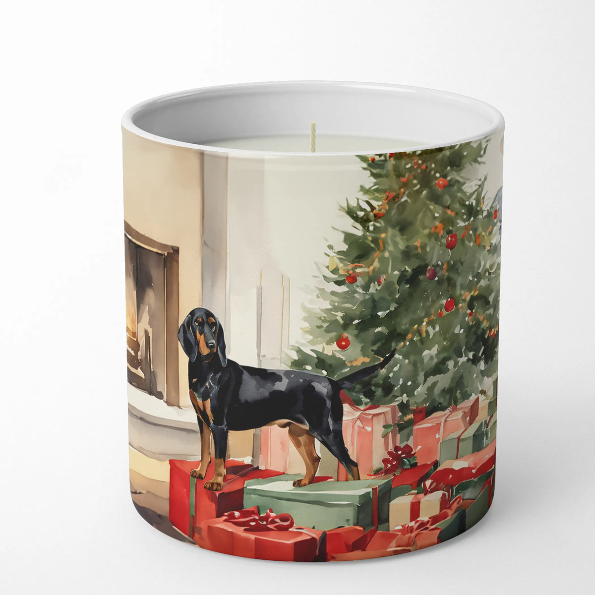 Black And Tan Coonhound Cozy Christmas Decorative Soy Candle