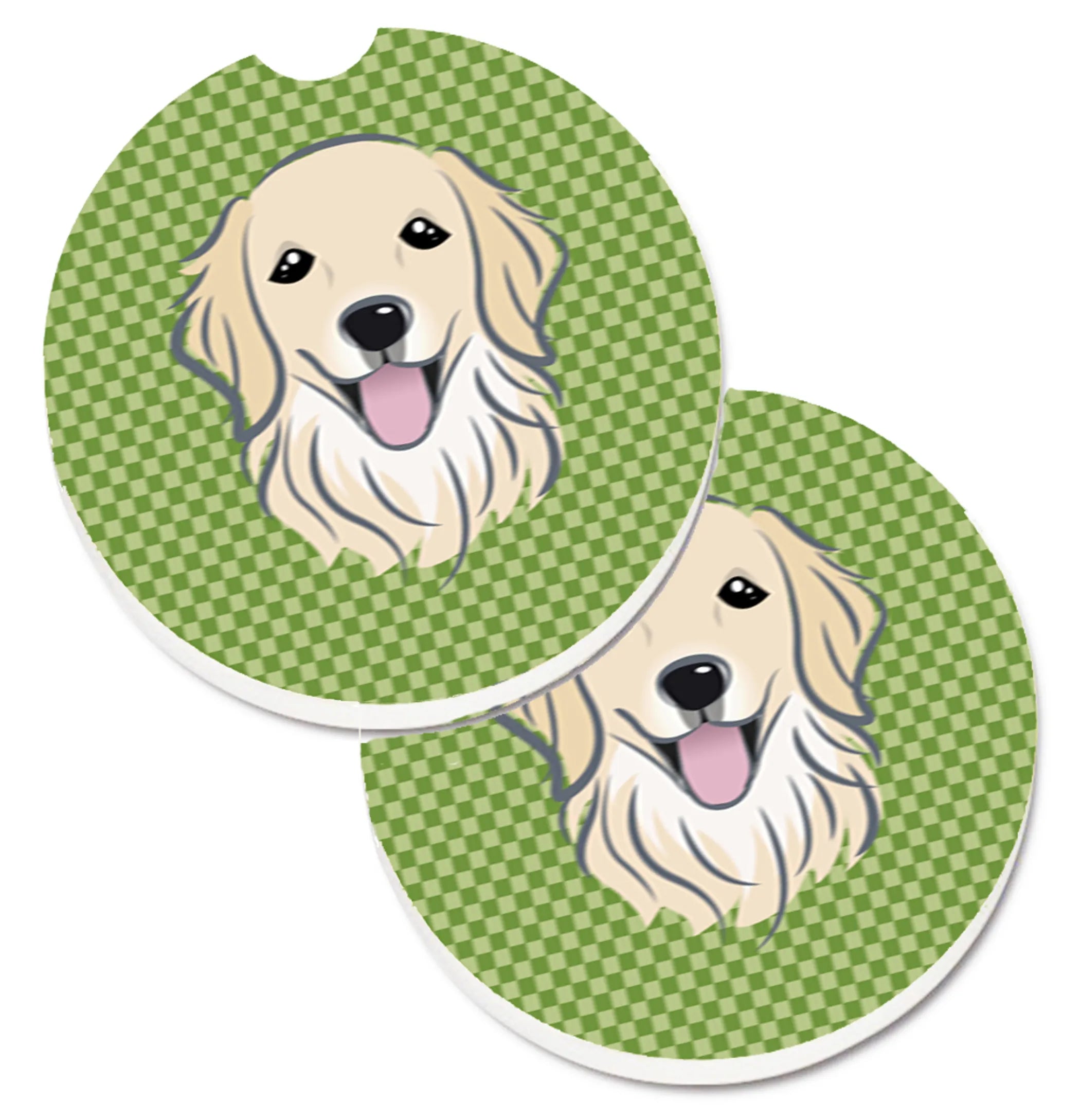 Dog Themed Checkered Cup Holder Car Coasters (Set Of 2)